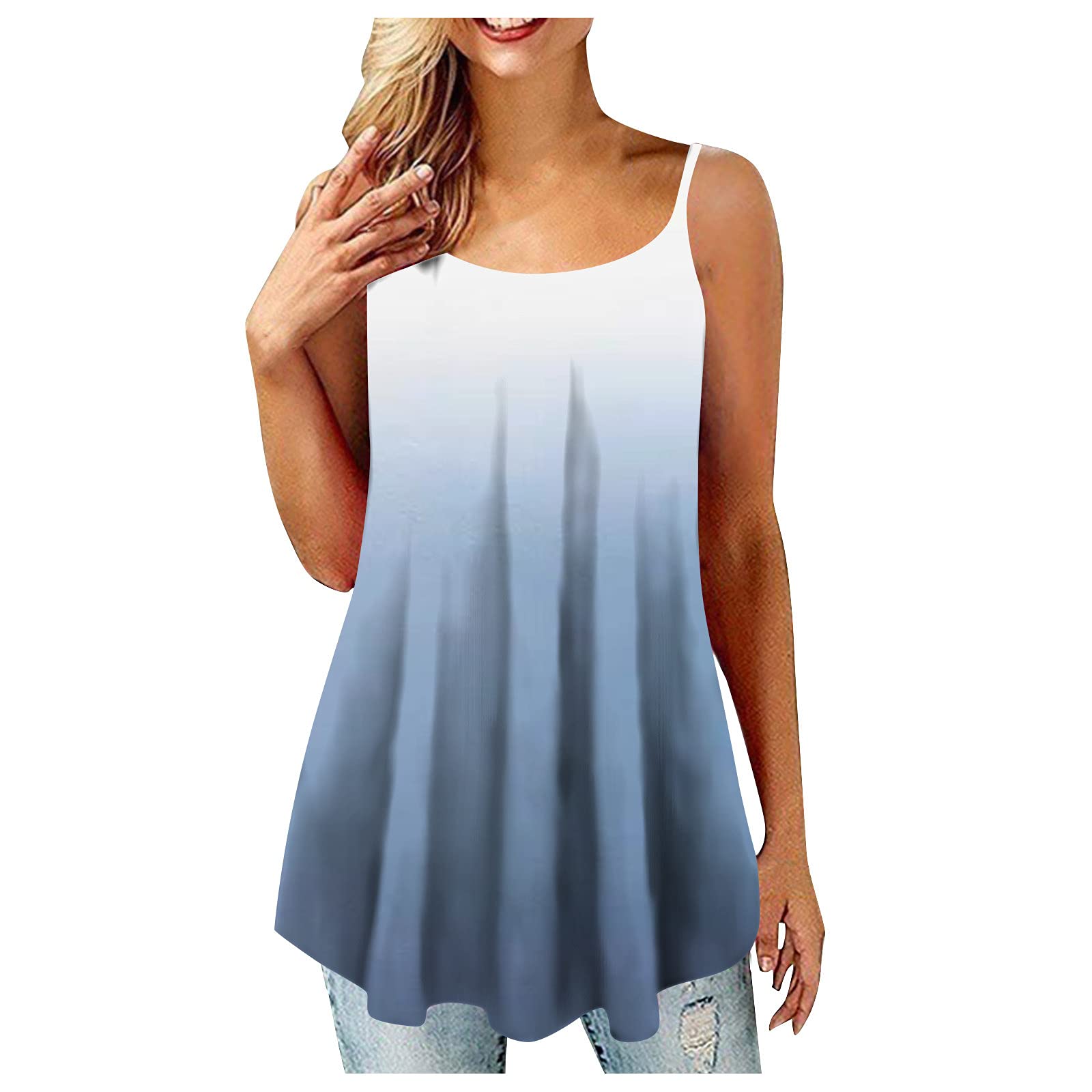 Plus Size Women's Tank Tops - Gradient Print Ruffle Blouse for Casual Wear