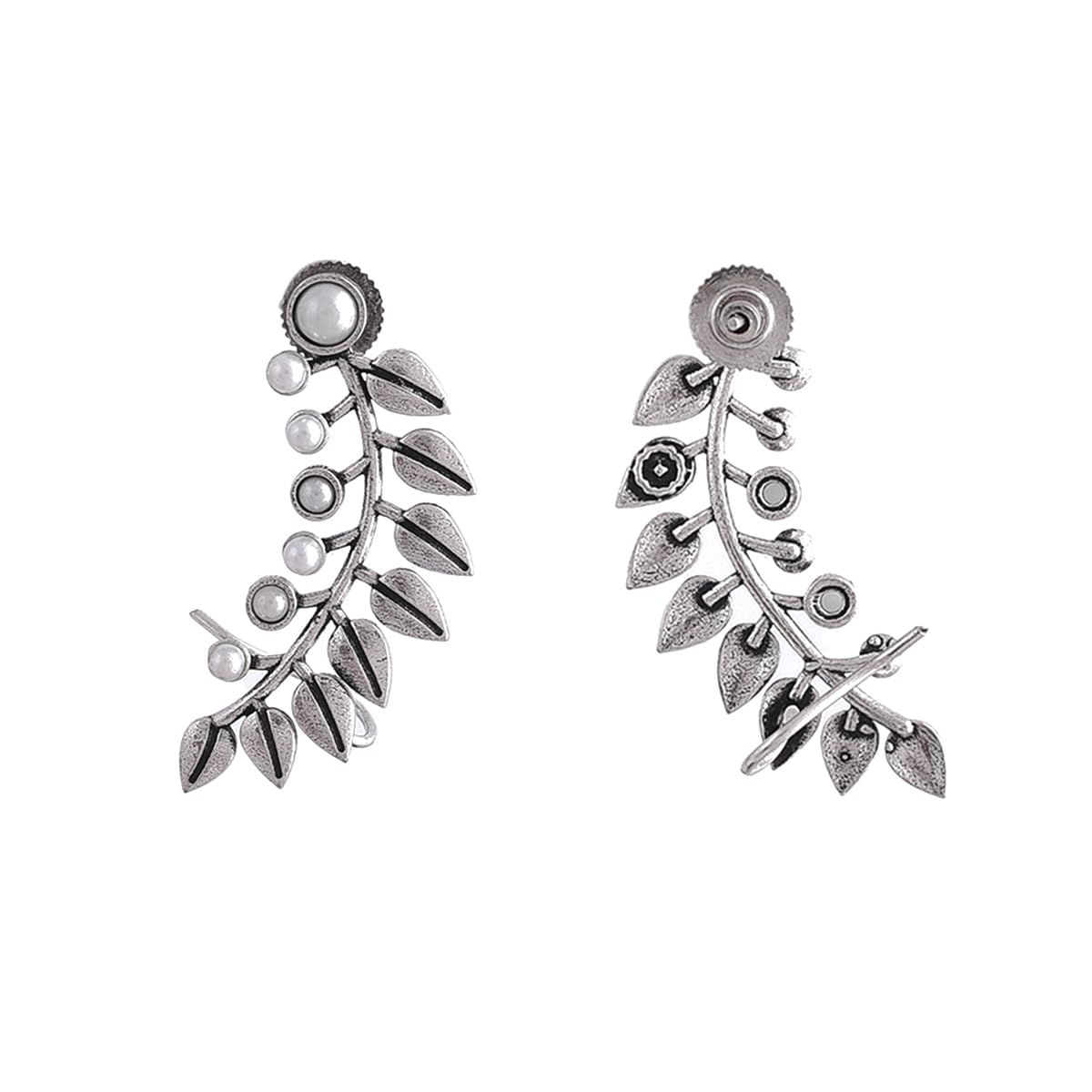 Voylla Fresh Fern Zahaar Oxidized Stud Earrings for Women | Elegant Jewelry Gift for Valentine's Day, Anniversary & Special Occasions | Perfect for Parties, Weddings & Everyday Wear
