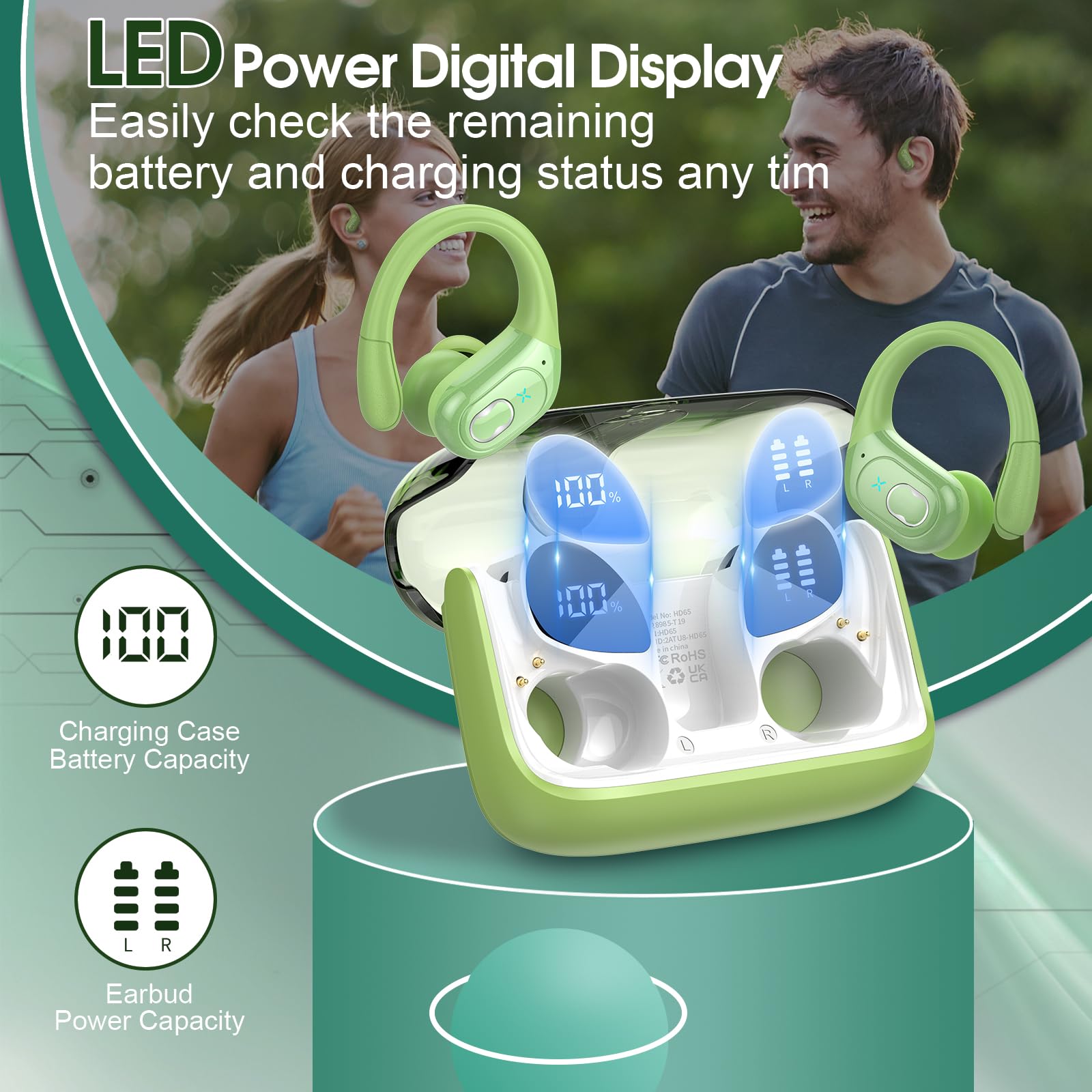 Wireless Earbuds 75hrs Bluetooth 5.4, ENC Noise Cancelling, IPX7 Waterproof - Perfect for Sports & Workouts