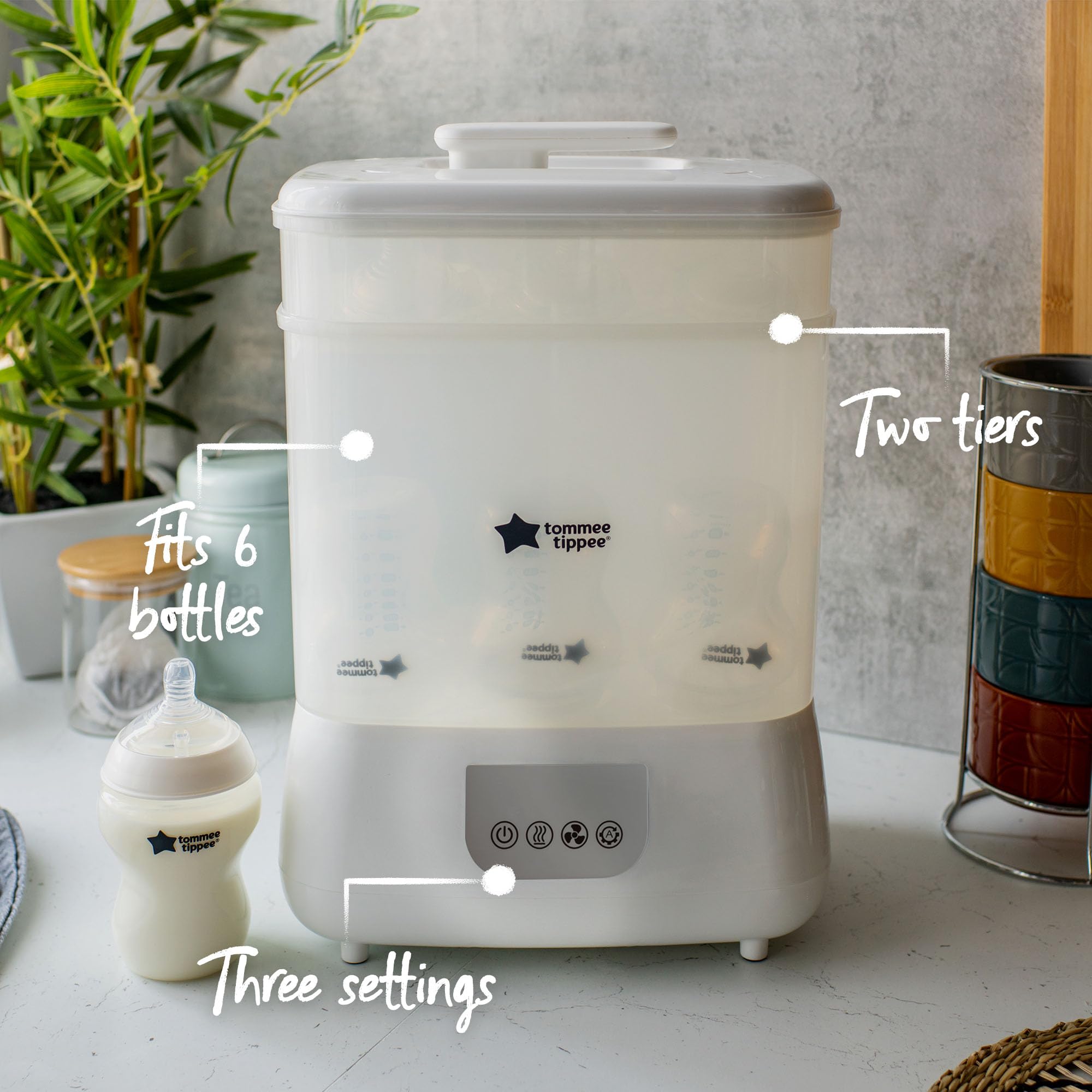 Tommee Tippee Electric Steam Sterilizer and Dryer for Baby Bottles | Bottle Warmer for Breast Milk & Formula | Safe Sterilization & Quick Warming for Nurseries, Daycares & Travel