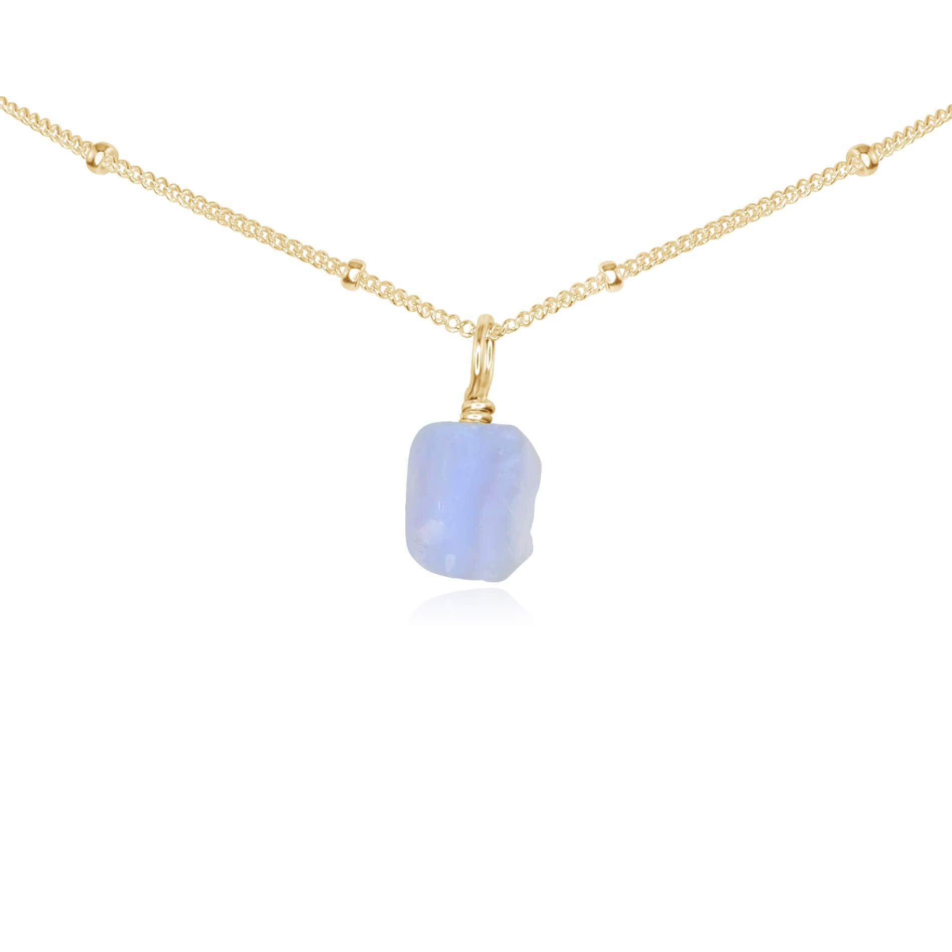 Tiny Rough Blue Lace Agate Gemstone Pendant Choker Necklace - Natural Stone Jewelry for Women, Boho Style Layering Piece - Perfect for Everyday Wear, Gift Giving & Spiritual Healing
