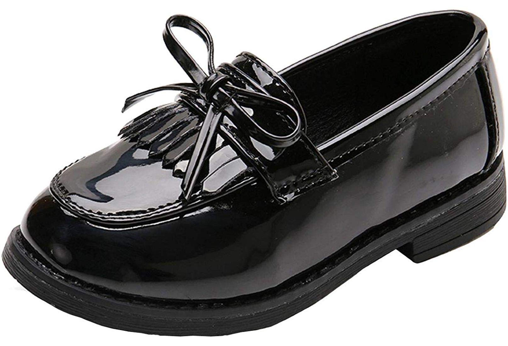 Girls Patent Leather Slip-On Penny Loafers - Shiny Oxford Flats for School Uniform & Dress Shoes - Perfect for Class, Church & Special Occasions