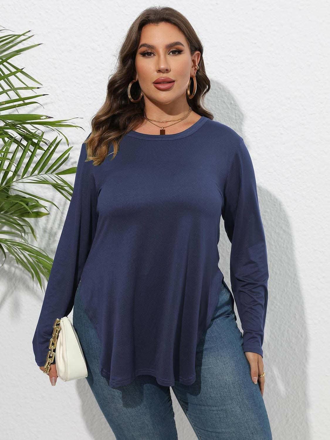 Stylish Plus Size Sheer Sleeve T-Shirt for Women - Trendy Casual Blouse for Everyday Wear, Date Night & Office Outfits