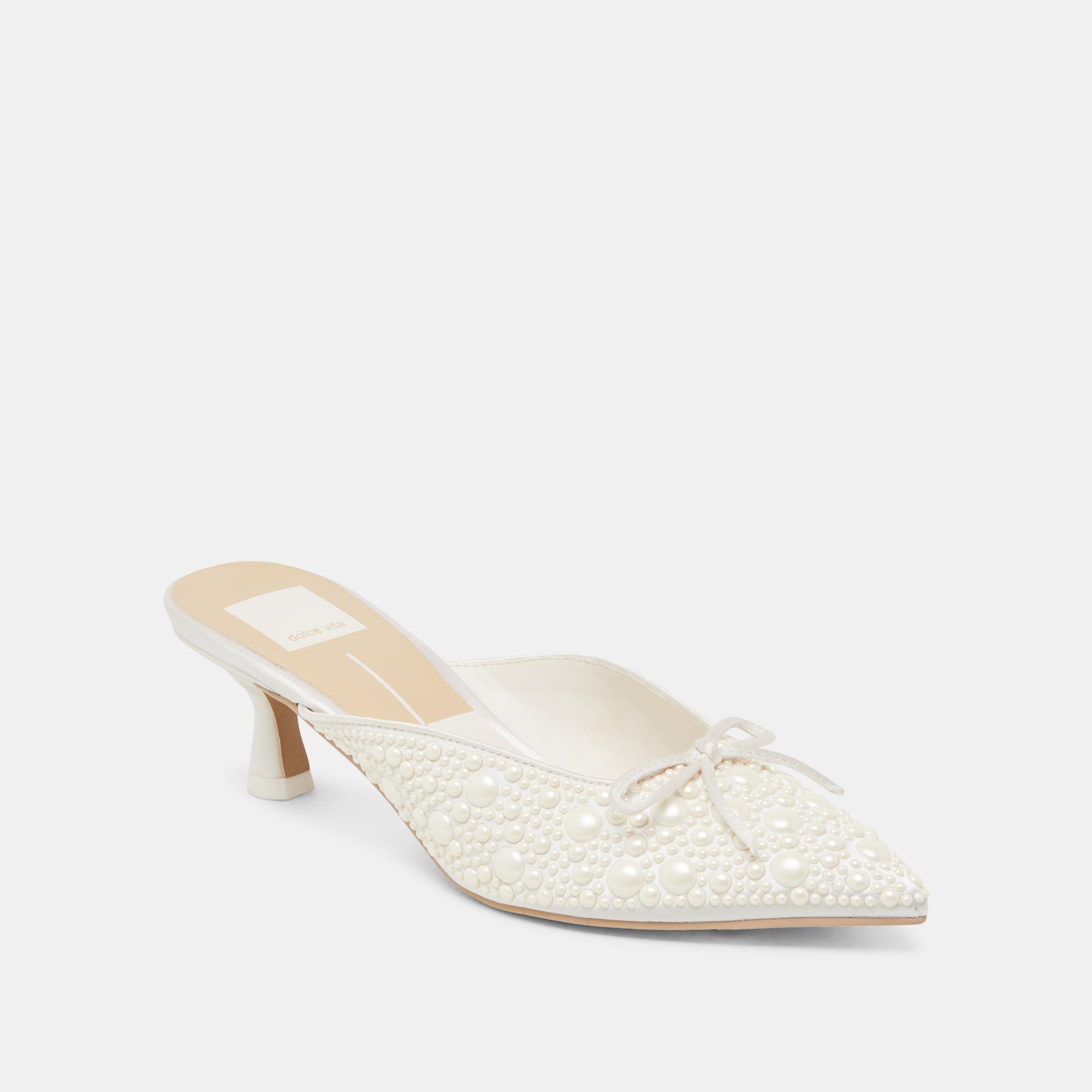 CLAYTN Pearl Heels for Women - True White Satin High Heels | Elegant Wedding Shoes, Prom Heels & Evening Party Pumps for Special Occasions