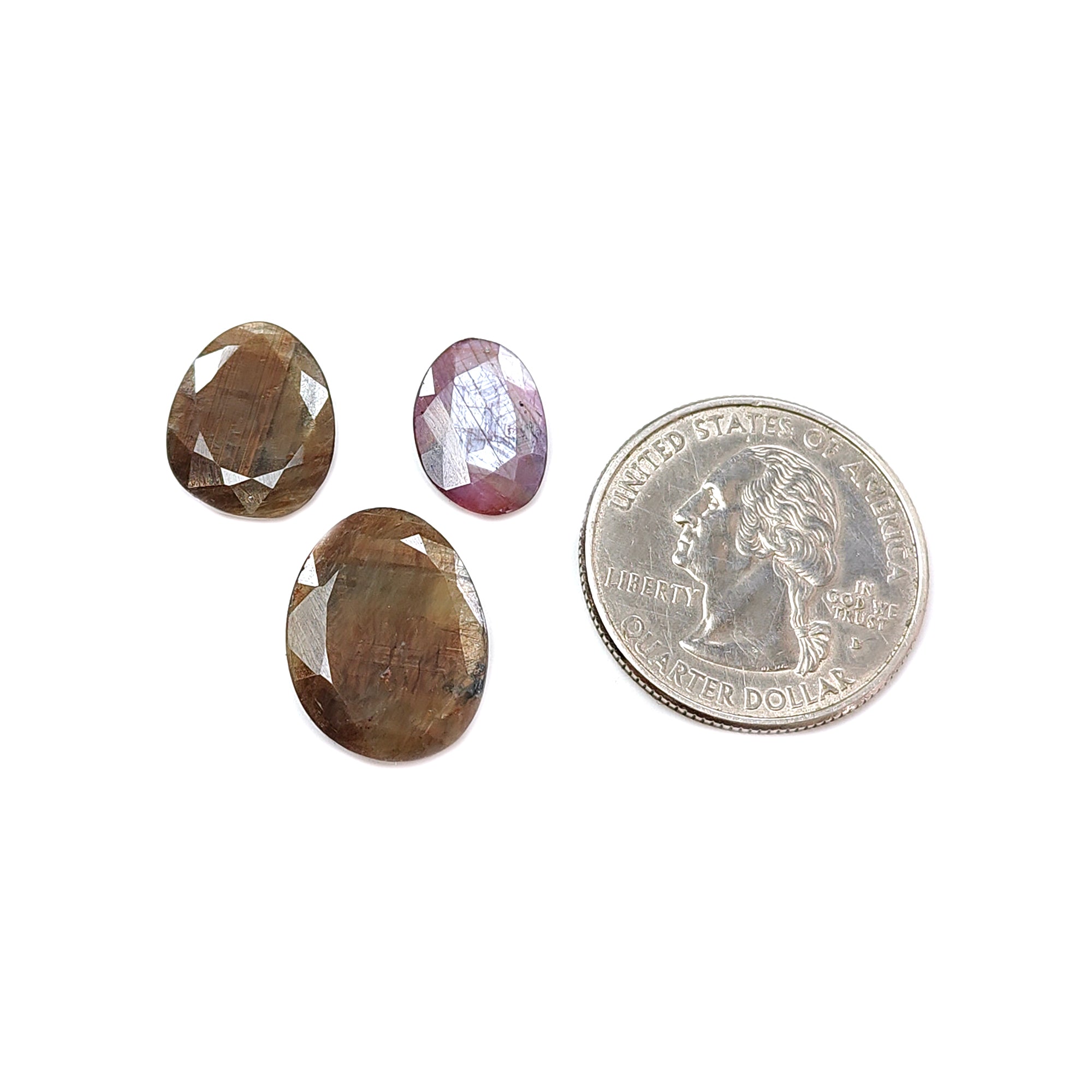 Natural Untreated Golden Brown Chocolate & Pink Sapphire Gemstone Set - 22.10cts Faceted Cut Fancy Shape (13x9mm & 17x13mm, 3pcs) - Perfect for Jewelry Making, Engagement Rings & Unique Gift Ideas