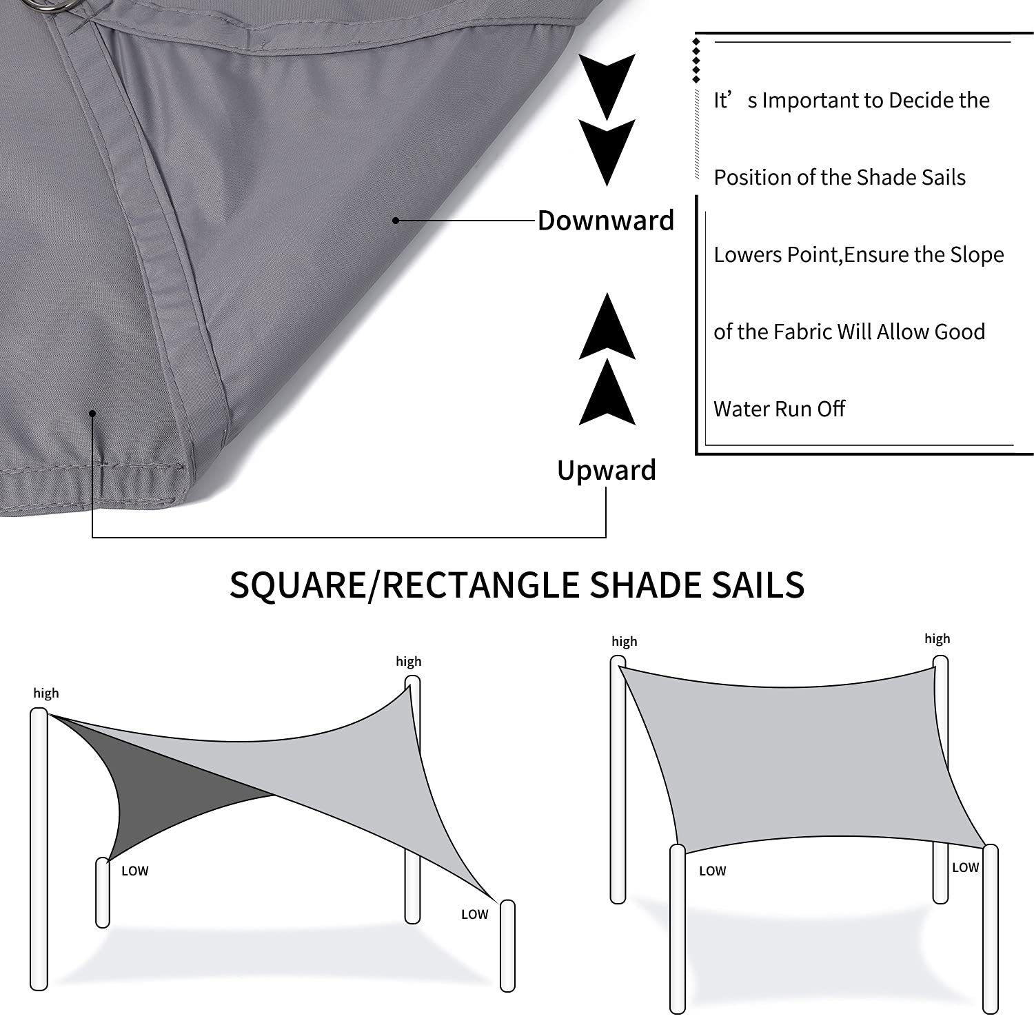 6.5' x 6.5' Rectangle UV Block Waterproof Shade Sail - Gray Outdoor Canopy for Backyard, Patio, Garden & Pool Area - Perfect for Sun Protection and Outdoor Relaxation