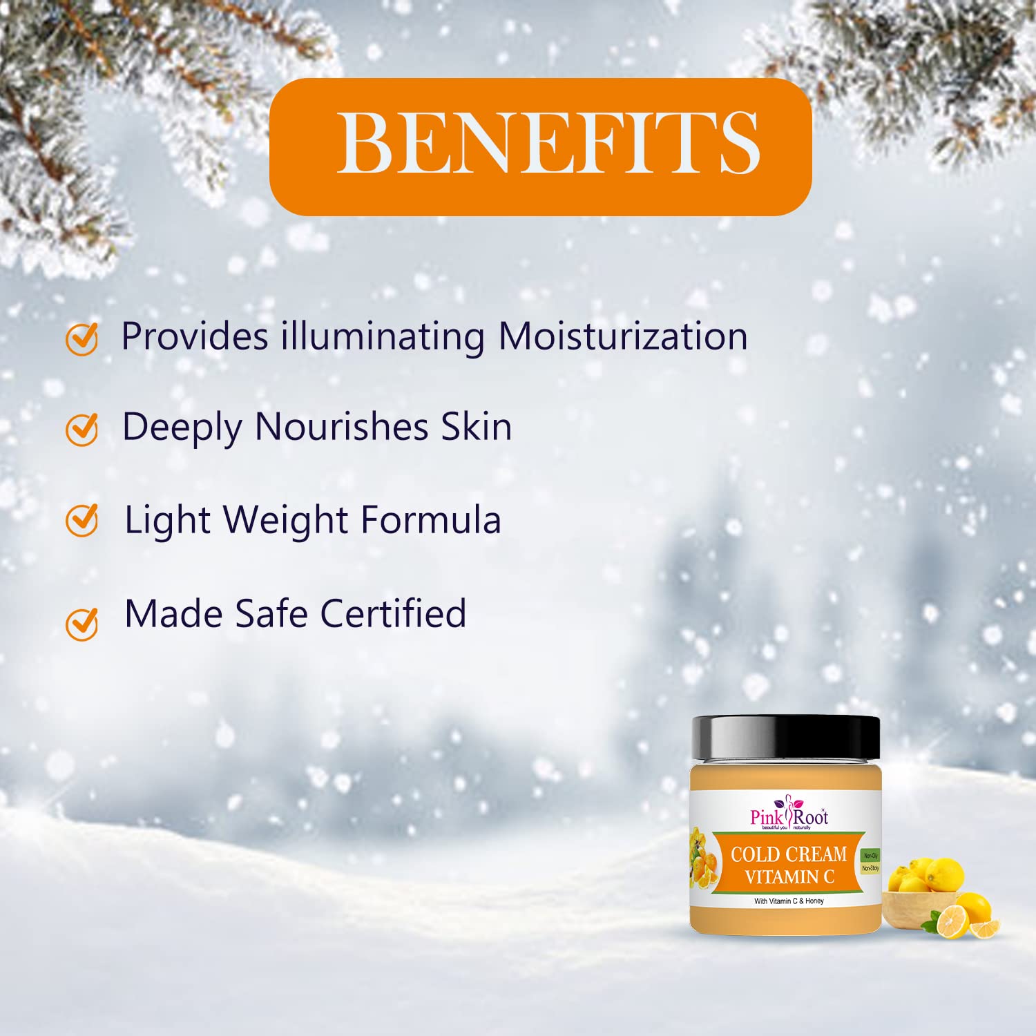 Pink Root Vitamin C Cold Cream 100ml - Brightening & Hydrating Face Moisturizer for Glowing Skin | Day & Night Use for Dry & Sensitive Skin