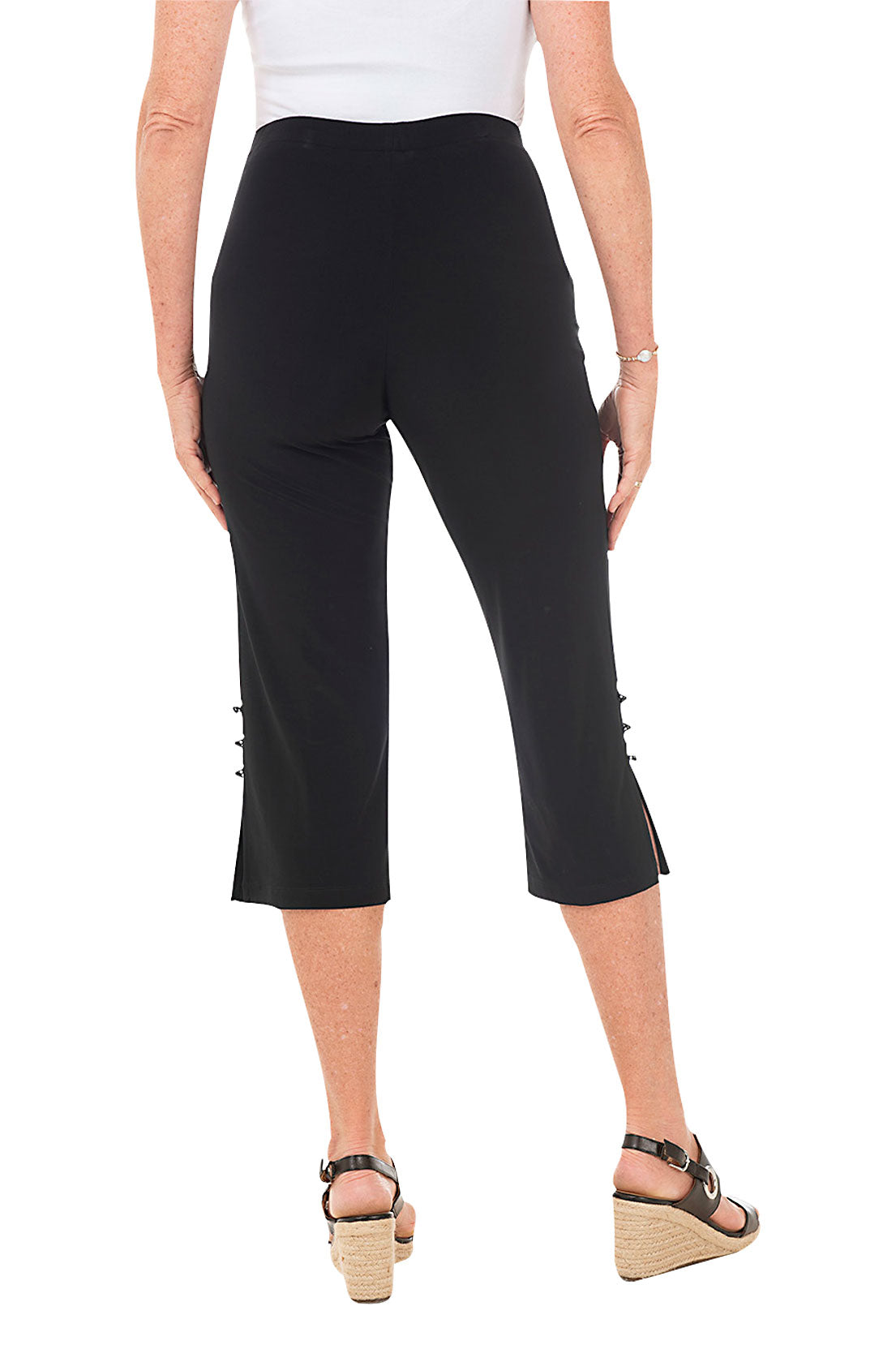 Women's High Waisted Wide Leg Triple Button Capri Pants - Casual Summer Stretch Pants for Work, Travel & Lounge Wear