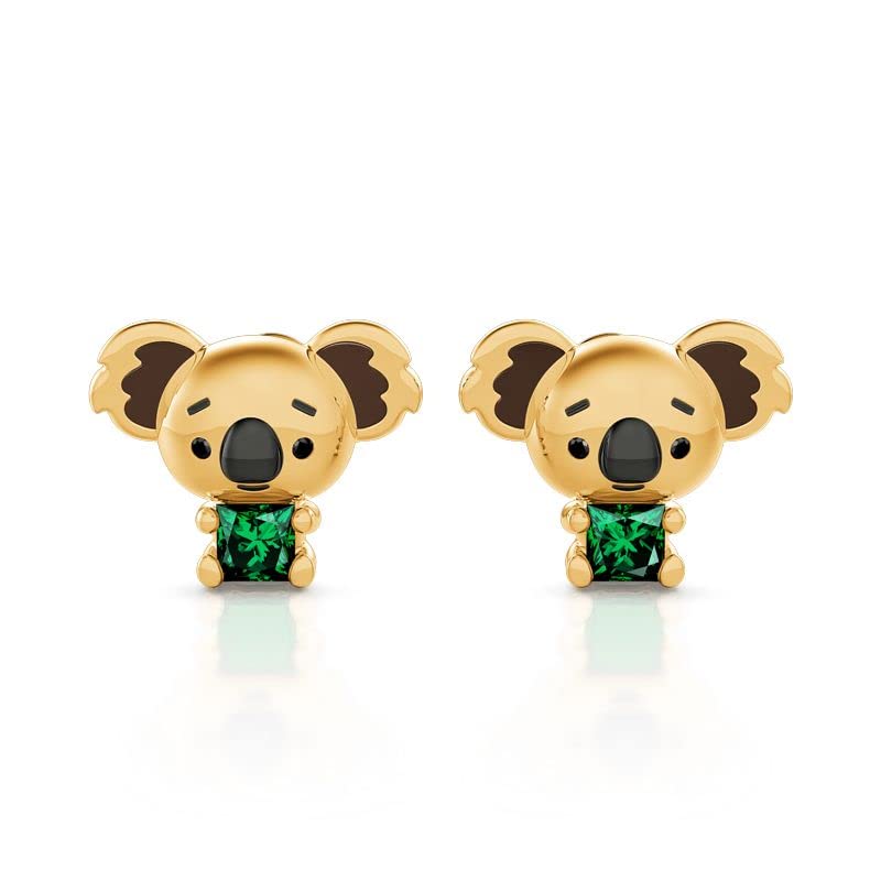Jeulia Sterling Silver Princess Cut Koala & Fox Stud Earrings for Women & Teens – Cute Animal Jewelry Gift with Box – Perfect for Casual Wear, Gifts & Special Occasions