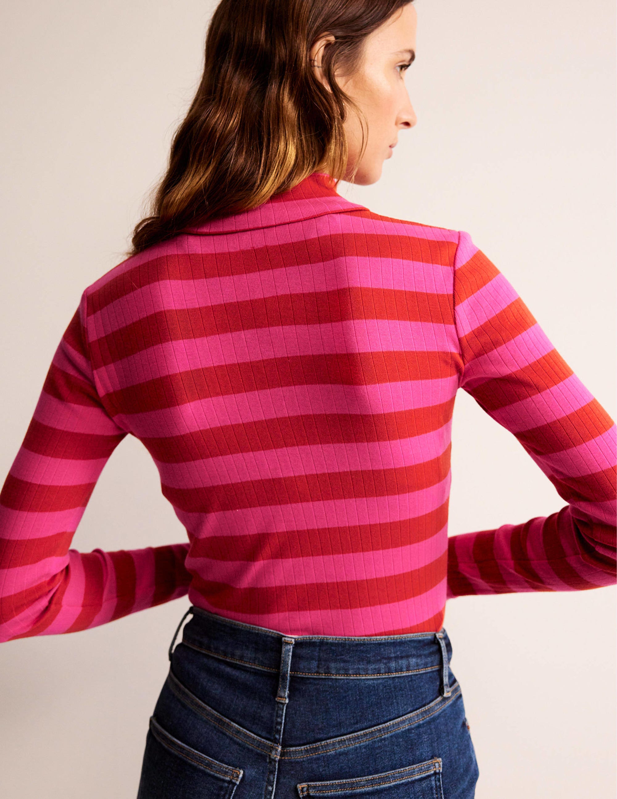 Anna Rib Roll Neck Top - Bright Rust & Vibrant Pink Women's Knit Sweater | Fall Winter Fashion, Casual Outfits, Office Wear & Date Night Looks