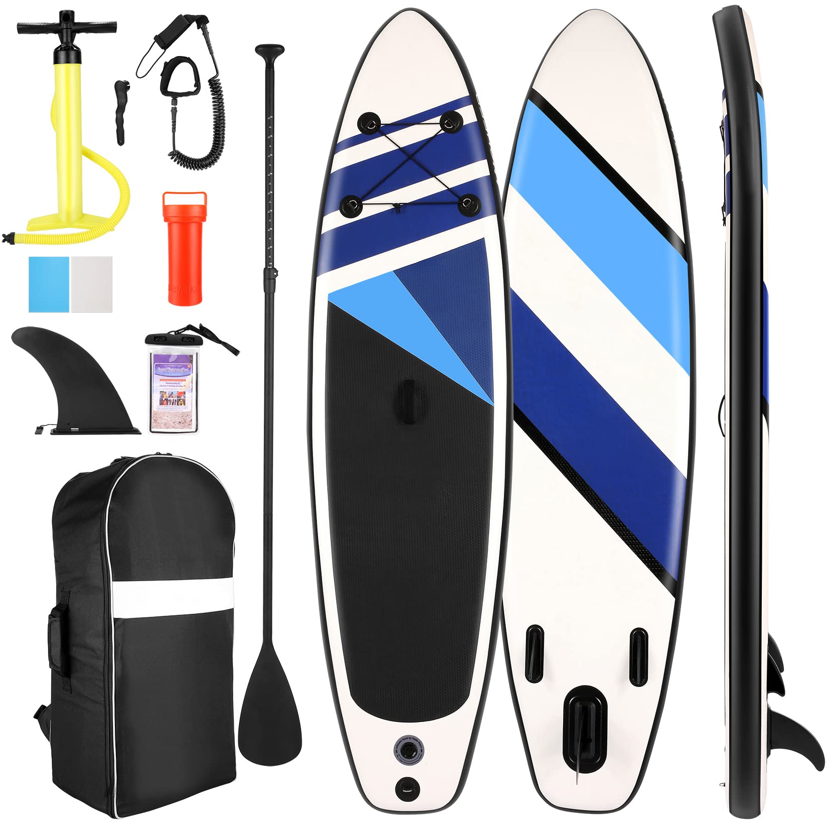 **YUEBO Inflatable Stand Up Paddle Board (SUP) with Full Accessories - Backpack, Leash, Adjustable Paddle, Hand Pump, Fins, Waterproof Bag & Repair Kit - All-Round Board for Youth & Adults - Perfect for Lakes, Rivers & Ocean Adventures**