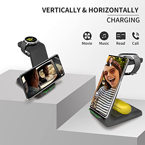 YOCUNKER 3-in-1 Wireless Charging Station - Fast Charger Dock for Samsung Galaxy Watch 5/4/3/2/Active 2/1/Gear S3, S22 Ultra/S21/S20/S10/Note 20/Z Flip 4/Z Fold 4/3, Buds+/Pro/Live (Black) | Perfect for Home, Office & Travel Charging Needs