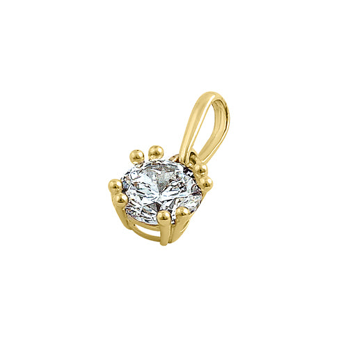 14K Solid Yellow Gold 6mm Round Cut Cubic Zirconia Pendant Necklace for Women - Perfect for Everyday Wear, Gift Giving & Special Occasions