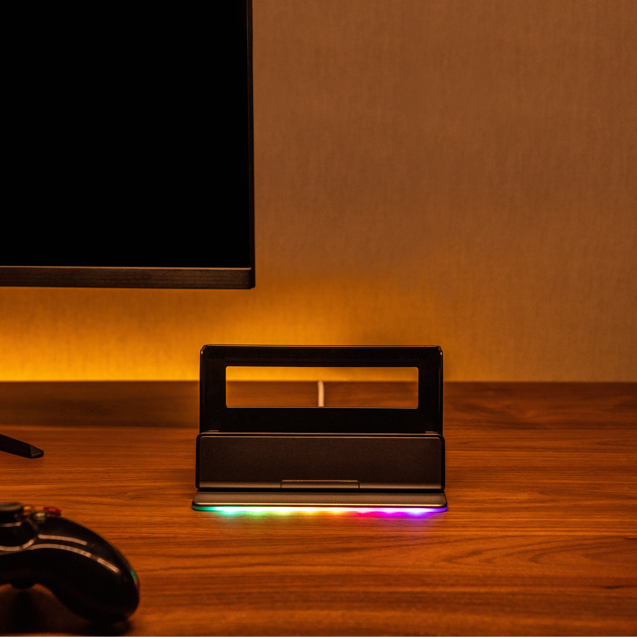 Universal RGB Device Organizer - Cable Management Solution for Desk, Gaming Setup & Home Office | Durable Multi-Device Holder with LED Lights for Phones, Tablets & Accessories