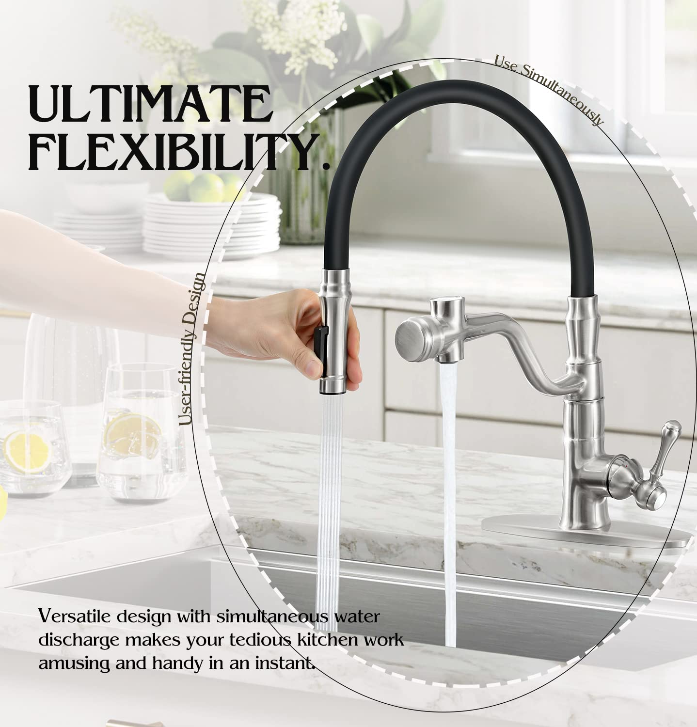 Premium Black Kitchen Faucet with Pull-Down Sprayer & Pot Filler - Brushed Nickel Finish for Modern Kitchens | Ideal for Cooking, Washing Dishes & Filling Pots