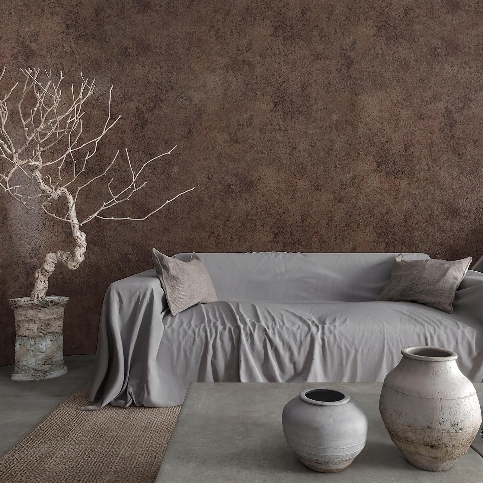 TOTIO Antique Bronze Gold Concrete Texture Wallpaper - Dark Brown Metallic Industrial Style Self-Adhesive Contact Paper (16x78 Inch) - Bubble-Free Matte Thickened Waterproof Wall Sticker for Kitchen Backsplash, Accent Walls & Furniture Makeover