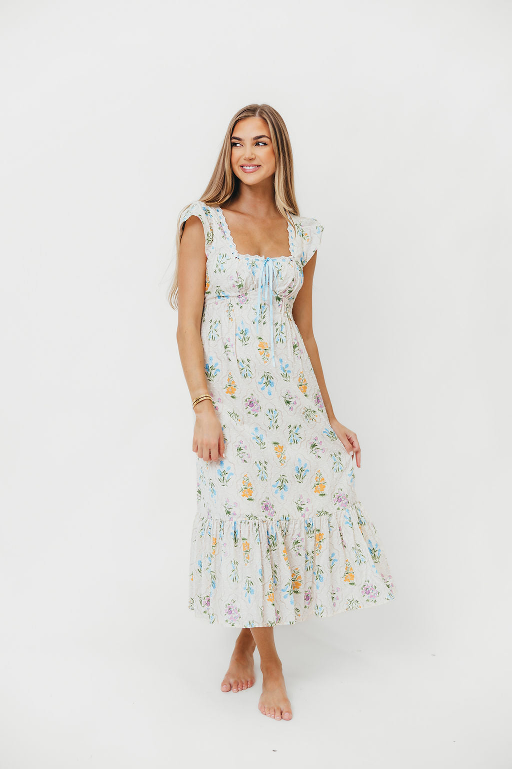 Chala Maxi Dress in Cream Floral - Elegant Long Flowy Summer Dress for Women, Perfect for Beach Vacations, Weddings & Boho Parties