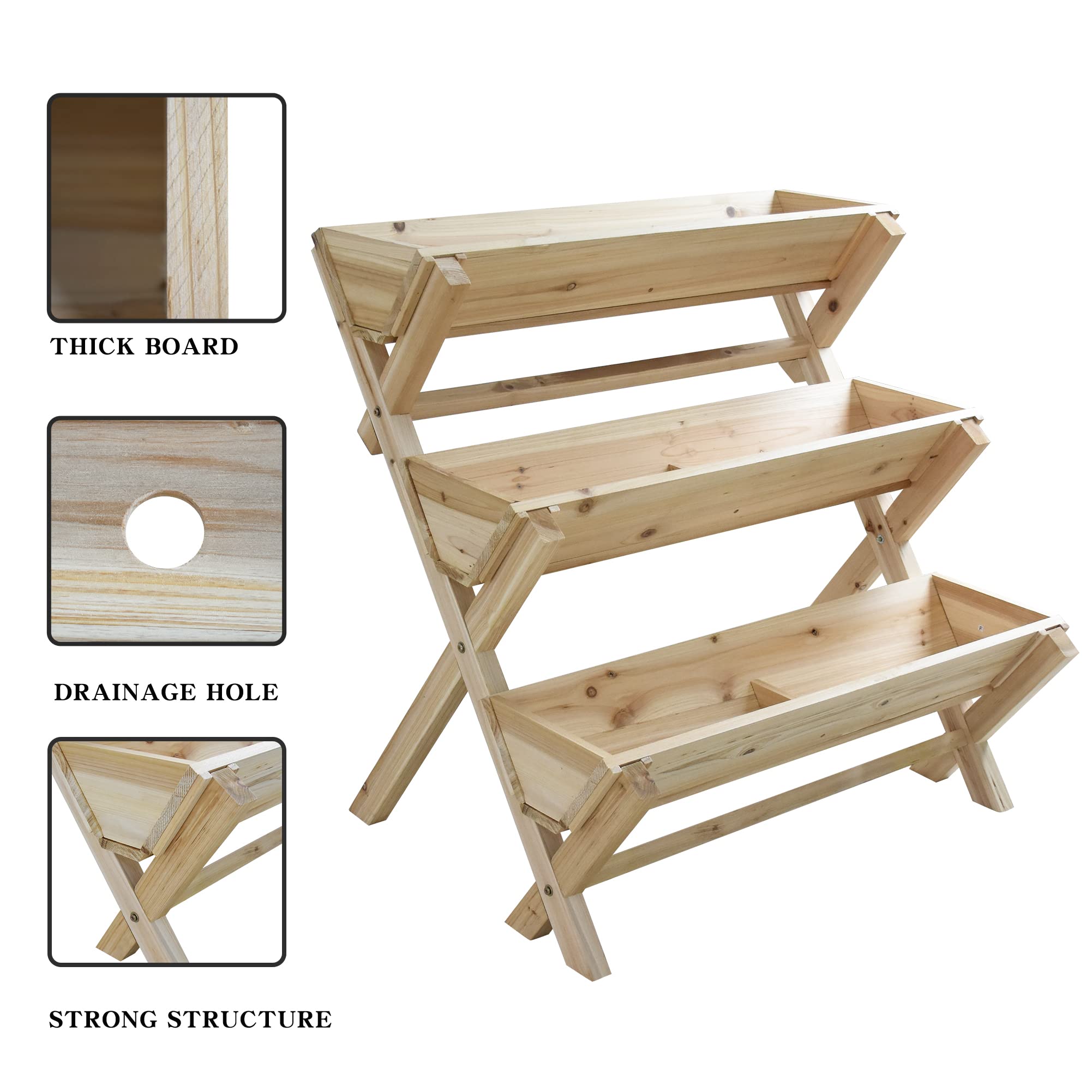 Raised Garden Bed Wood Flower Stand - Freestanding Indoor & Outdoor Plant Rack for Patio, Yard, Deck - Natural Wood Planter Box for Herbs, Vegetables, Flowers Gardening