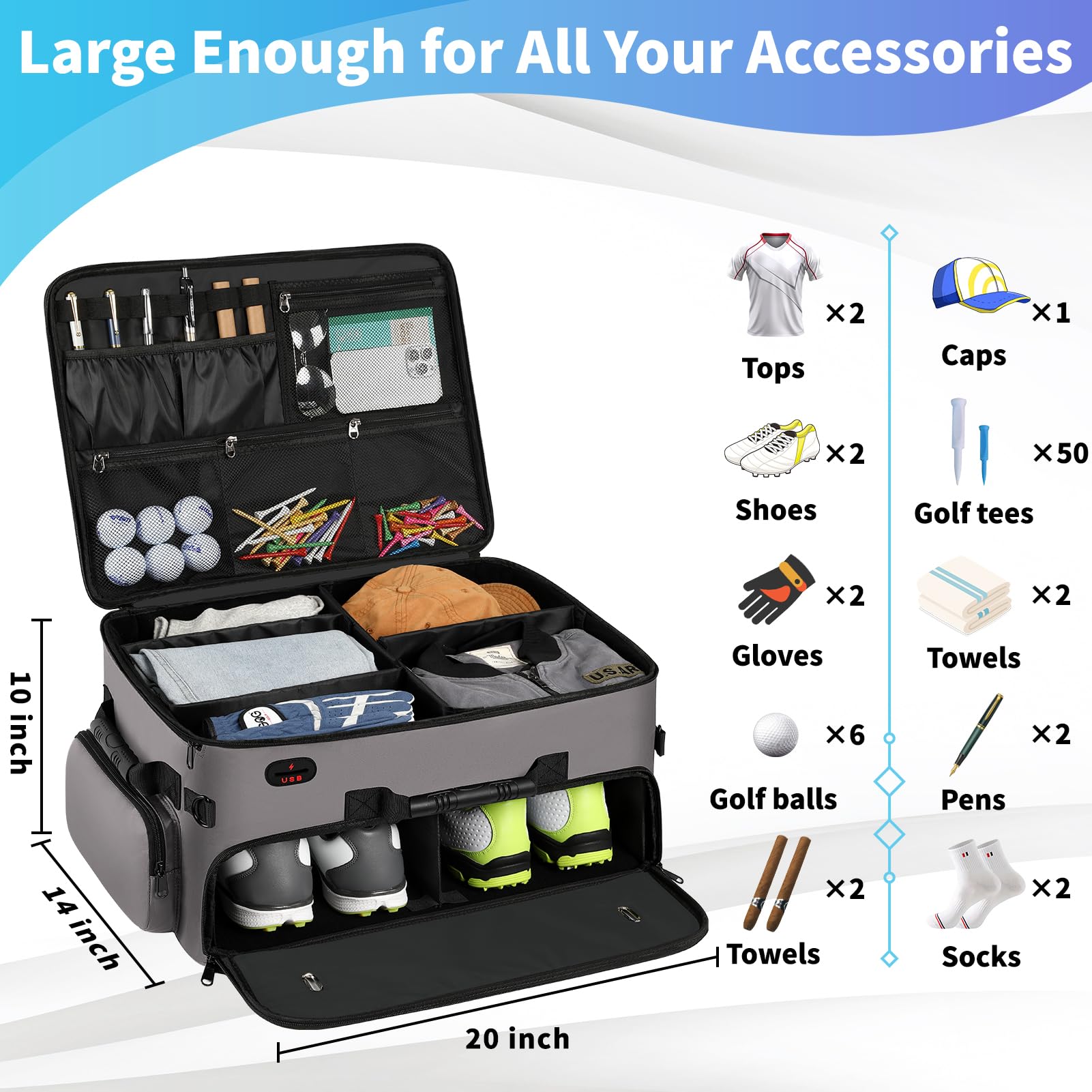 Premium 2-Layer Golf Trunk Organizer - Large 20