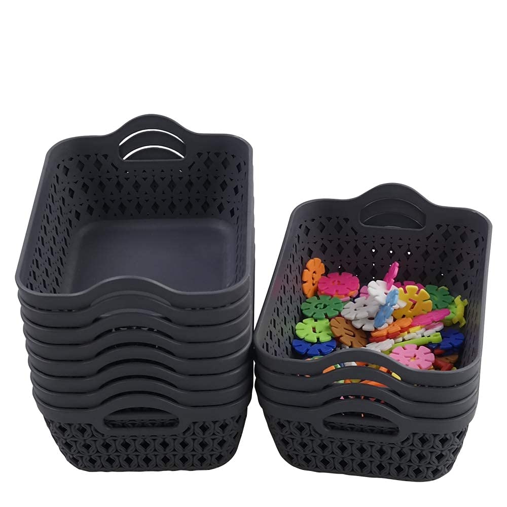 12-Pack Mini Grey Plastic Storage Baskets & Trays - Organize Home, Office, Bathroom & Kids' Toys - Stackable Multi-Purpose Storage Solution