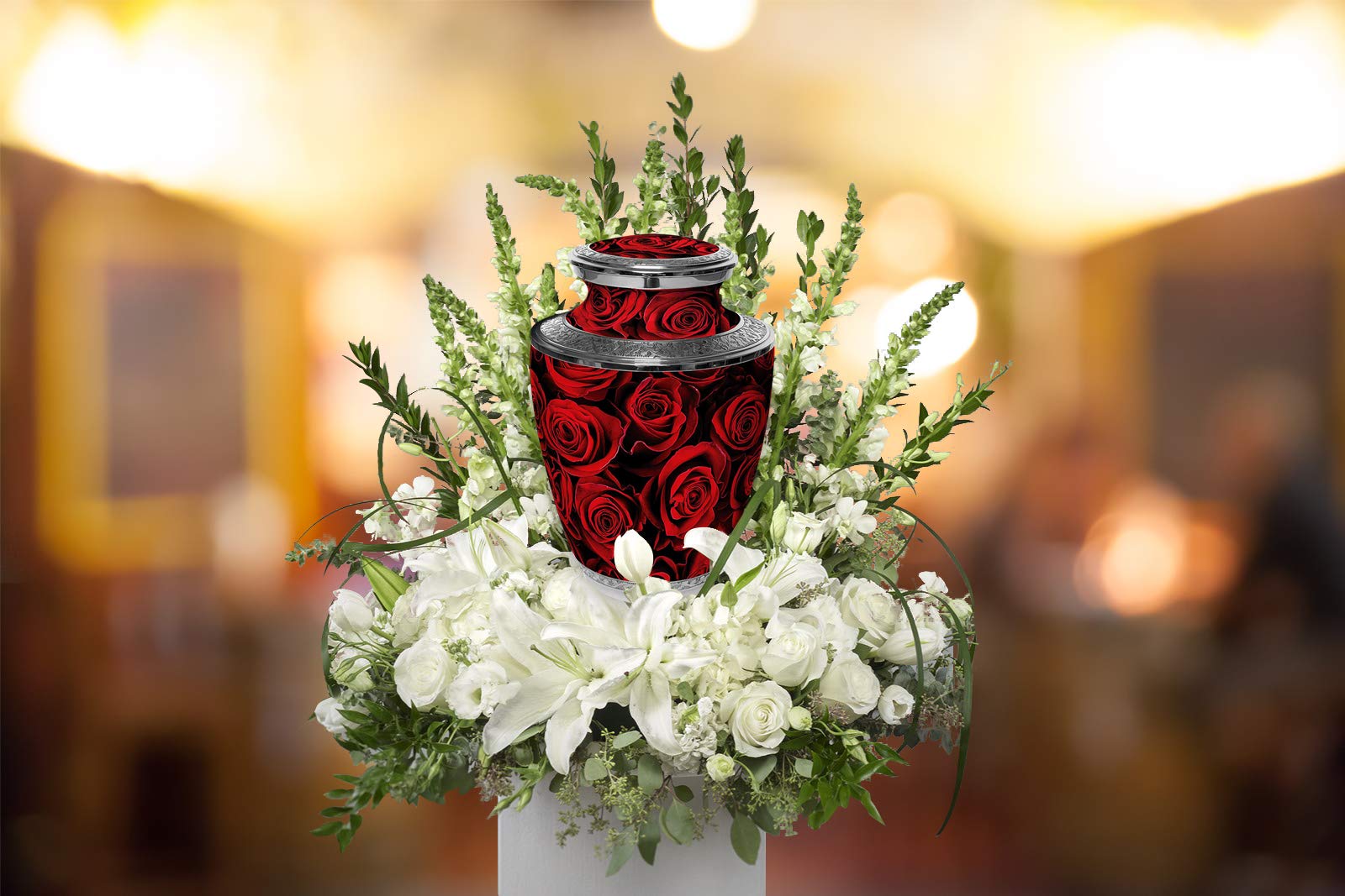 Elegant Crimson Rose Cremation Urn for Women - Personalized Memorial Urn for Human Ashes - Handcrafted Decorative Adult Female Urn - Perfect for Home Memorials, Funeral Services & Keepsake Display
