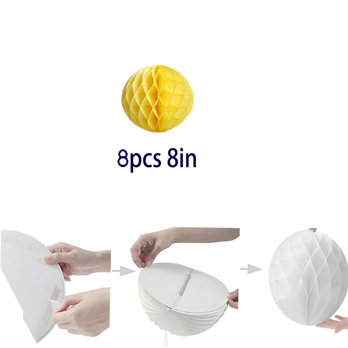 8pcs 8-inch Yellow Paper Honeycomb Balls - Decorative Tissue Pom Poms for Birthday Party, Wedding, Baby Shower, Nursery & Home Decor | Perfect for Ceiling Hanging, Table Centerpieces & Photo Backdrops