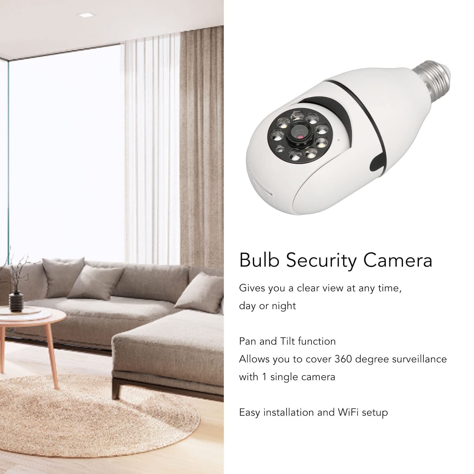 Fansheng Wireless 360° Panoramic Security Camera Light Bulb - 1080P HD Smart Home Surveillance with Night Vision, Motion Detection & 2-Way Audio - Works with E27 Lampholder - Perfect for Indoor/Outdoor Home Security & Baby/Pet Monitoring
