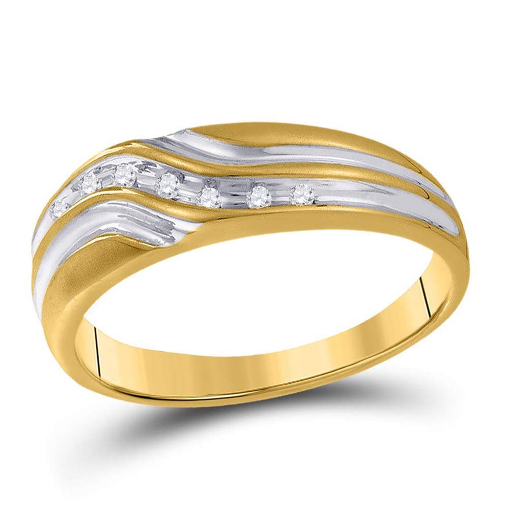 10K Yellow Gold Men's Round Diamond Single Row Two-Tone Wedding Band Ring - 1/20 CTTW - Perfect for Engagement, Anniversary & Special Occasion Gifts