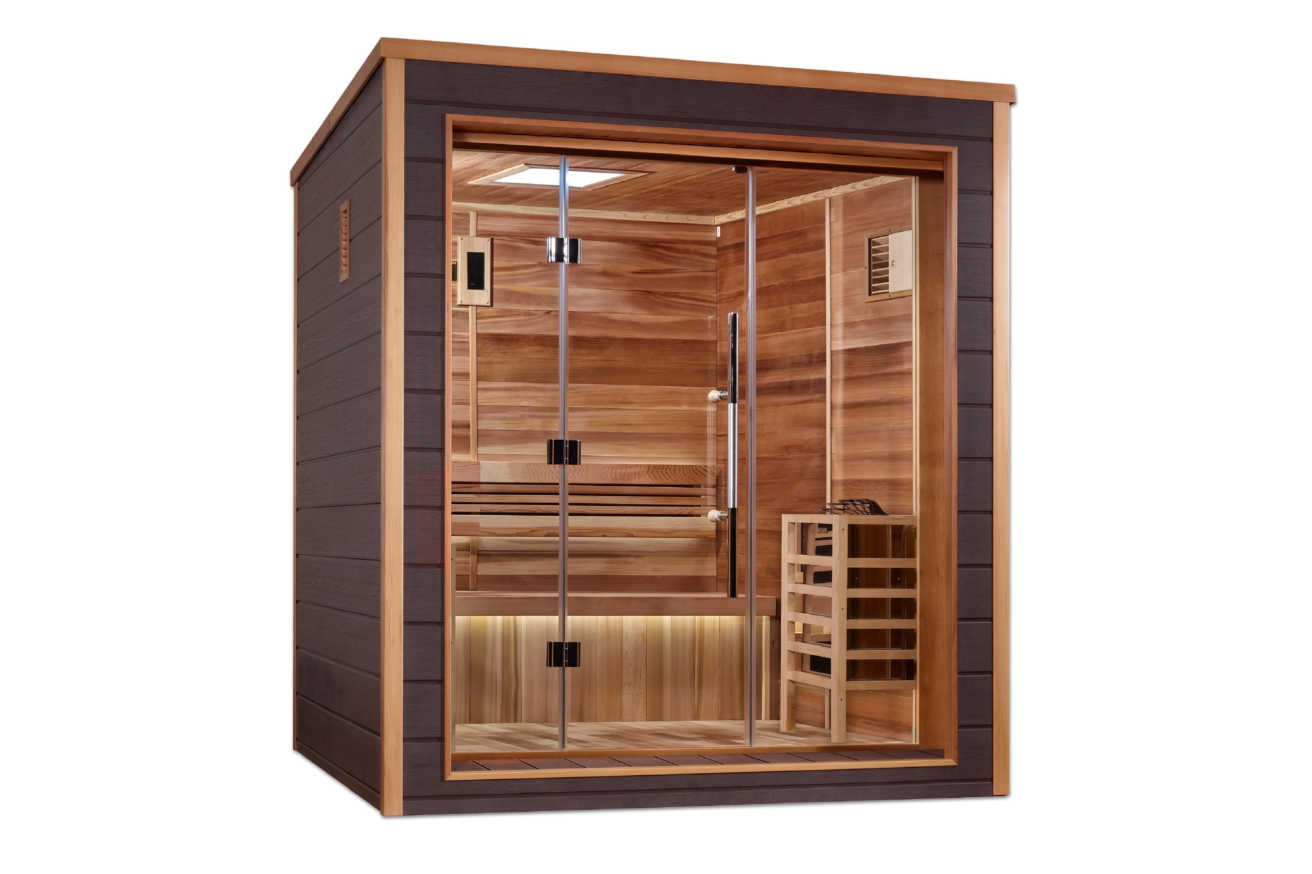 Golden Designs Drammen 3-Person Indoor Outdoor Sauna - Traditional Wooden Home Spa for Relaxation & Detox - Perfect for Backyard, Basement or Garage Use