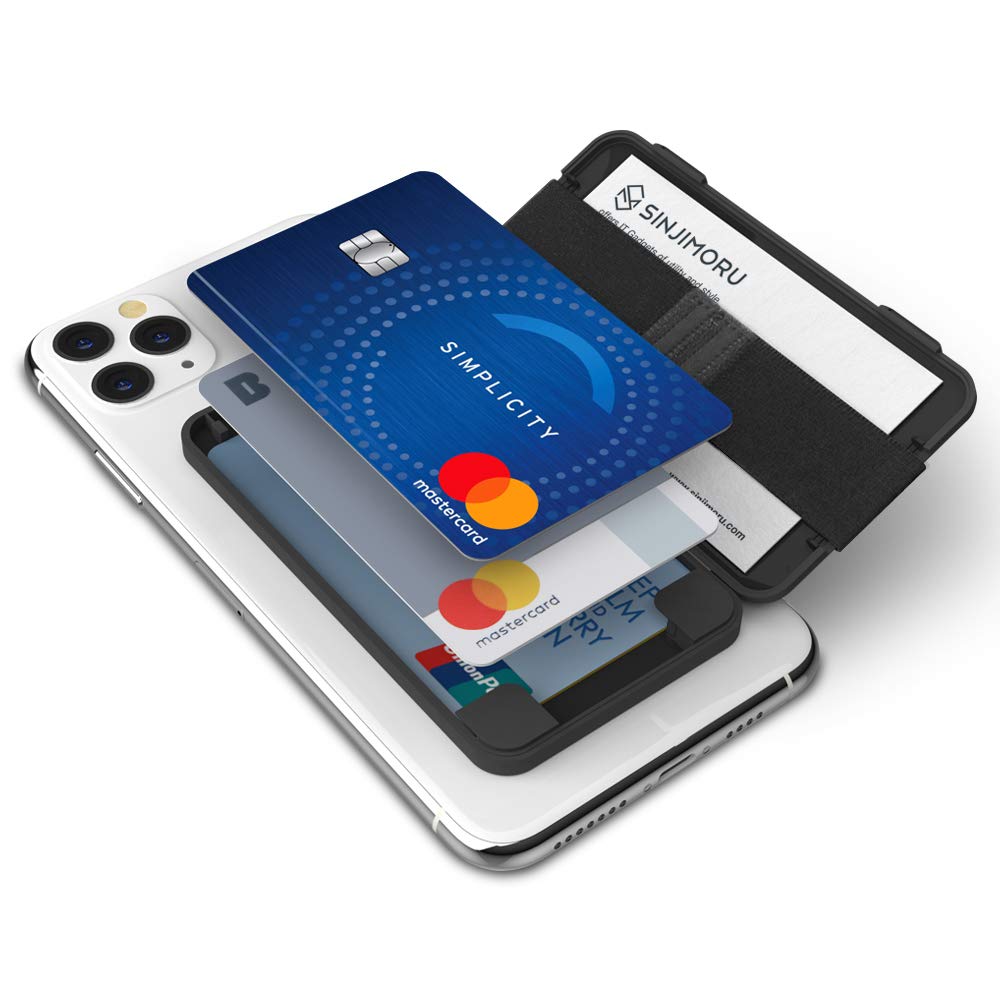 Sinjimoru Adhesive Wallet Case - Black with Midnight Blue Band | Secure & Stylish Phone Accessory for Everyday Use, Travel & Outdoor Activities