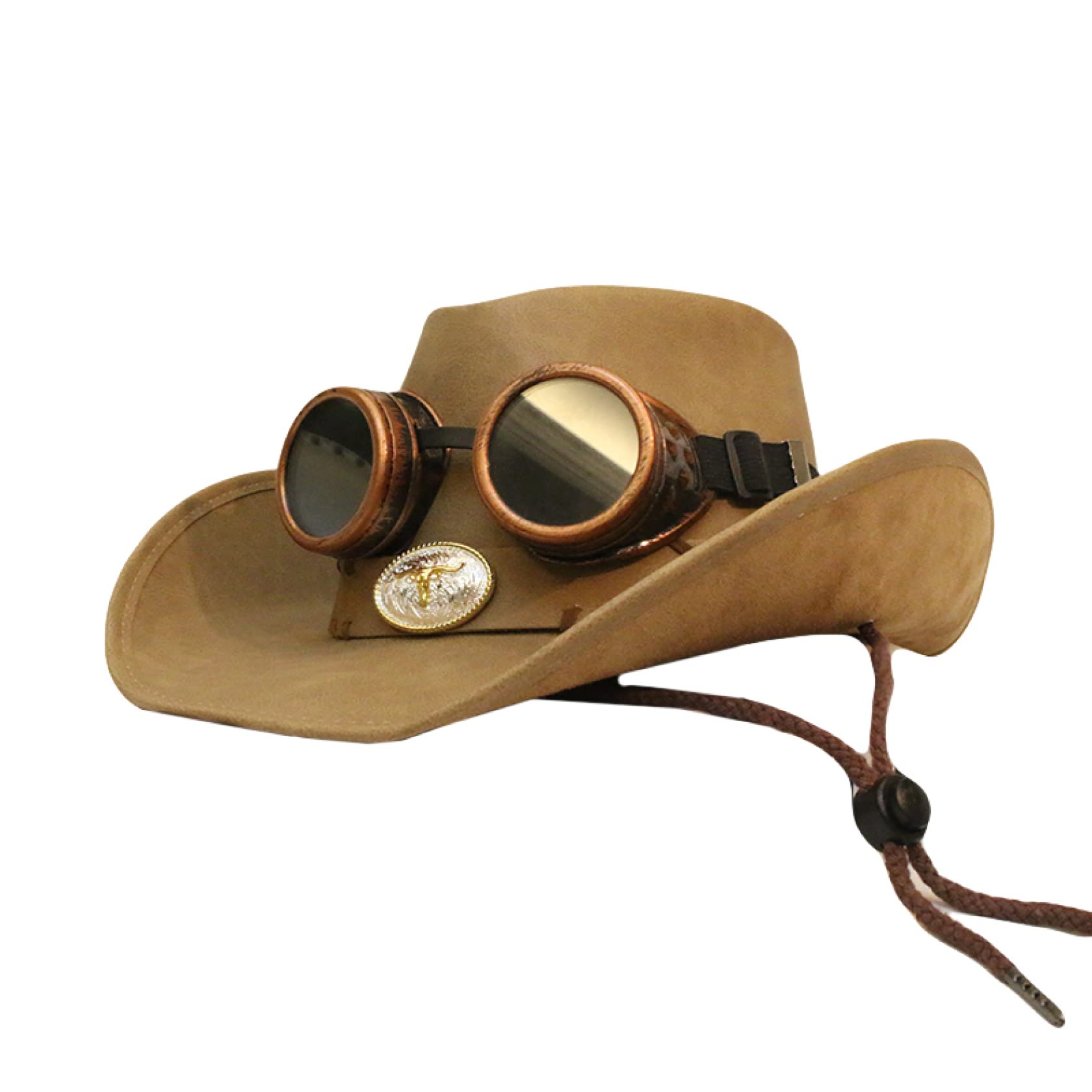 Stylish Gothic Steampunk Cowboy Hat for Women & Men - Genuine Leather Roll-Up Wide Brim Sun Hat - Western Cowgirl Hat for Beach, Outdoor & Cosplay - Unisex Fashion Accessory