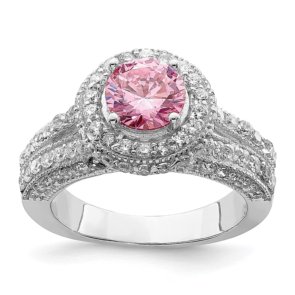 925 Sterling Silver Round Pink & White Cubic Zirconia CZ Band Ring for Women - Elegant Fine Jewelry Gift for Her - Perfect for Anniversaries, Birthdays, and Special Occasions