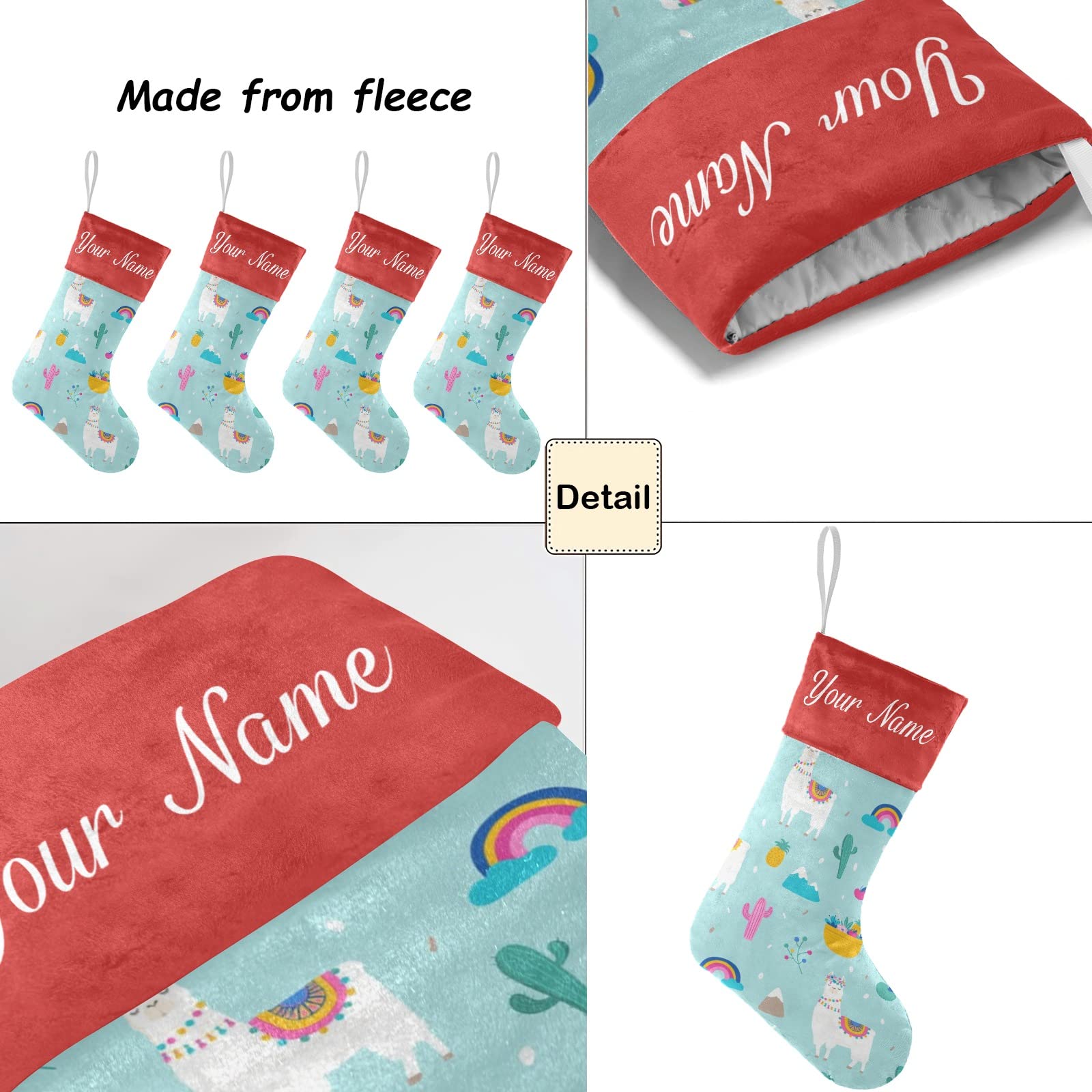 Custom Personalized Llama Alpaca Christmas Stockings with Cactus Leaves Design - 17.52 x 7.87 Inch Holiday Decor for Family Party, Gift Exchange & Fireplace Mantel Decoration
