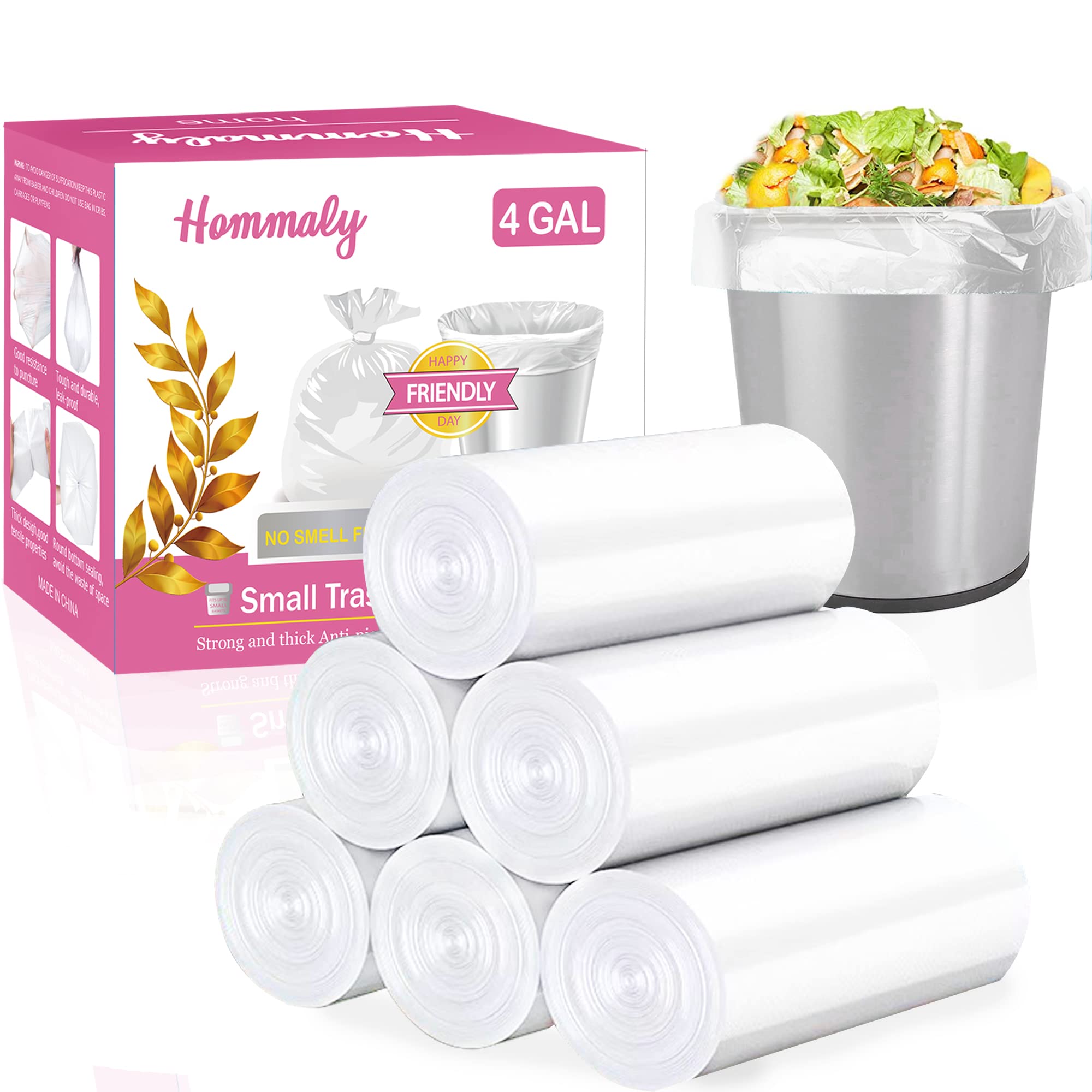 4 Gallon 180-Count Heavy Duty Clear Trash Bags - Strong Plastic Garbage Can Liners for Bathroom, Office & Waste Baskets (Fits 12-15 Liter/3.5-4.5 Gallon) - Perfect for Home, Kitchen & Commercial Use