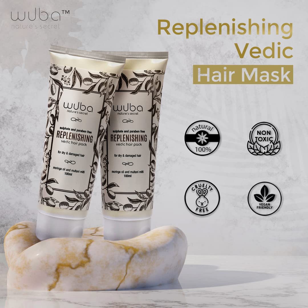 Wuba Nature's Secret Hair Conditioner - Ayurvedic Hair Mask for Hair Fall Control, Anti-Dandruff & Scalp Itch Relief with Green Tea, Moringa Oil & Multani Mitti (100g) - Deep Conditioning Treatment for Dry, Damaged & Frizzy Hair at Home or Salon