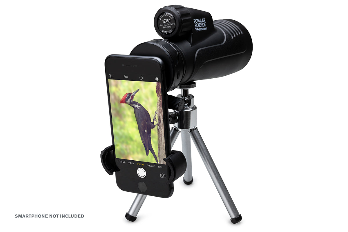 Celestron Outland X 12x50mm Monocular Telescope with Tripod Stand, Smartphone Adapter & Bluetooth Remote - High Power Zoom for Bird Watching, Hunting, Stargazing & Outdoor Adventures