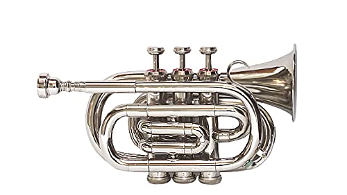 Professional Bb Pocket Trumpet Nickel Plated - Compact Brass Instrument with Hard Case & Mouthpiece - Perfect for Travel, Practice & Jazz Performances