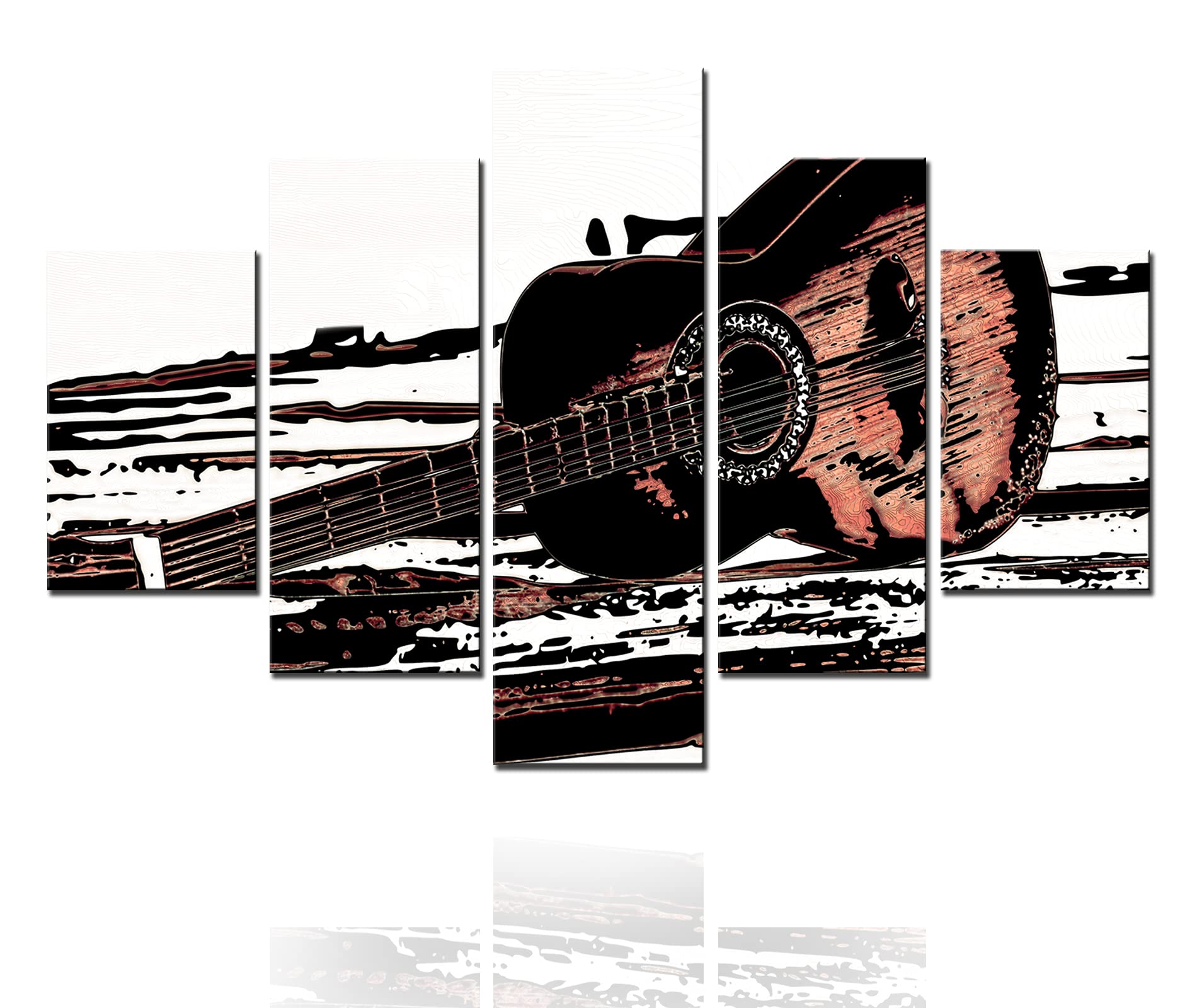 5-Panel Acoustic Guitar Canvas Wall Art - Black & White Modern Music Instrument Painting for Home Decor, Living Room, Bedroom, Office - Framed Ready to Hang (60''W x 40''H) - Perfect Gift for Musicians & Music Lovers