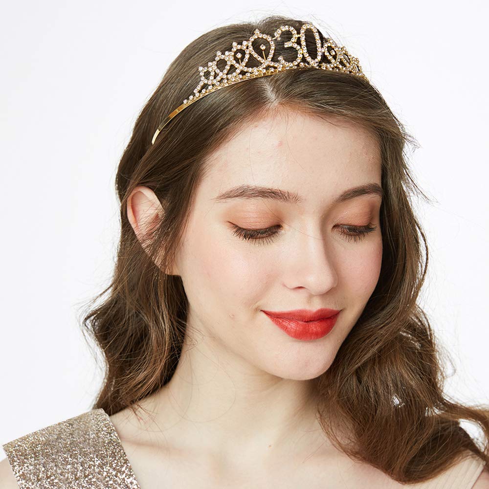30th Birthday Sash & Rhinestone Tiara Set - Glamorous Women's Birthday Party Accessories for 30th Birthday Celebrations, Bachelorette Parties & Special Occasions