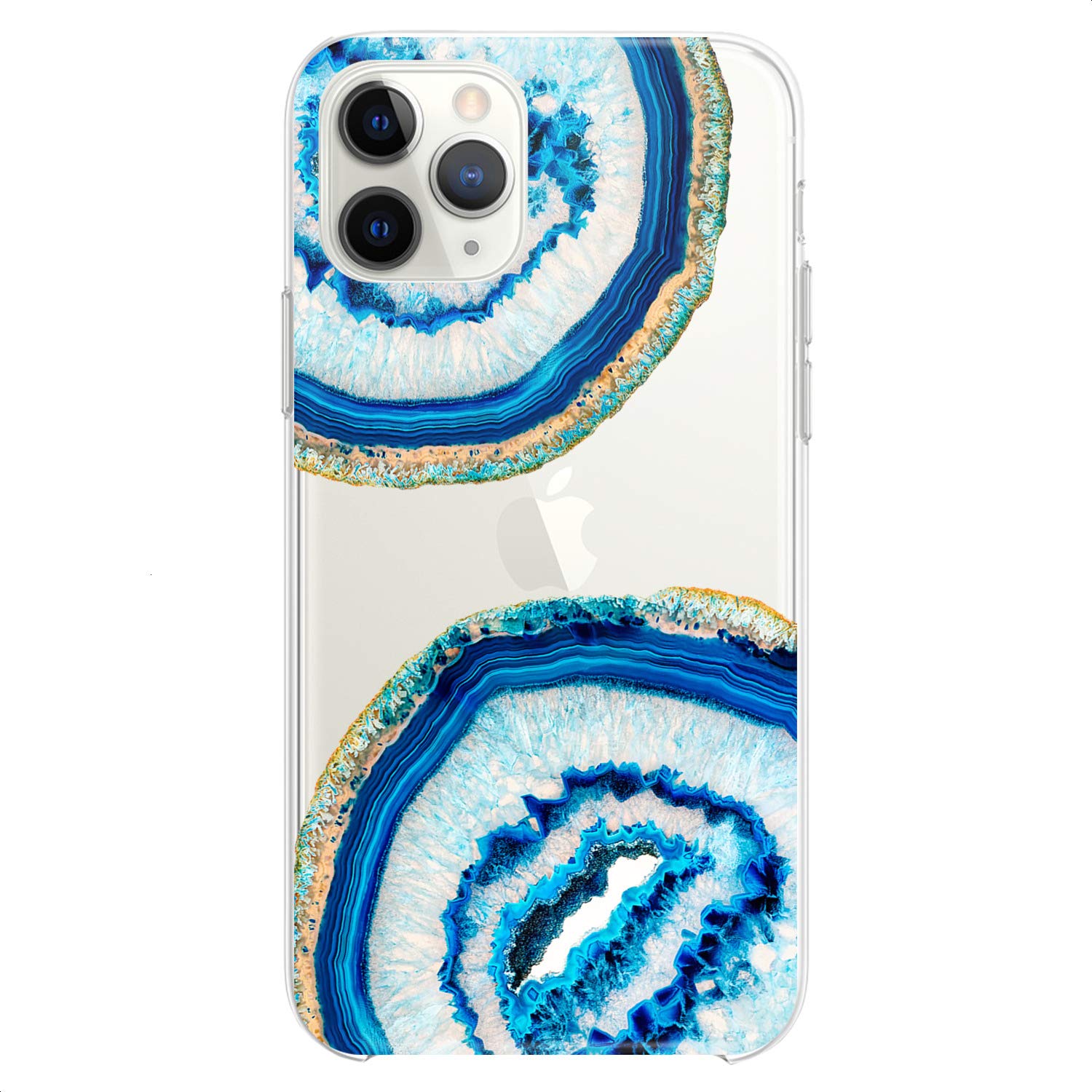 Premium TPU Phone Case Compatible with iPhone 16/15/14/13/12/11 Pro Max/Plus/Mini/Xs/Xr/X/8/7/6/5/SE - Slim Flexible Silicone Cover with Stylish Agate Stone Print Design in Blue & Clear Options - Perfect for Women's Daily Use, Office & Travel Protection