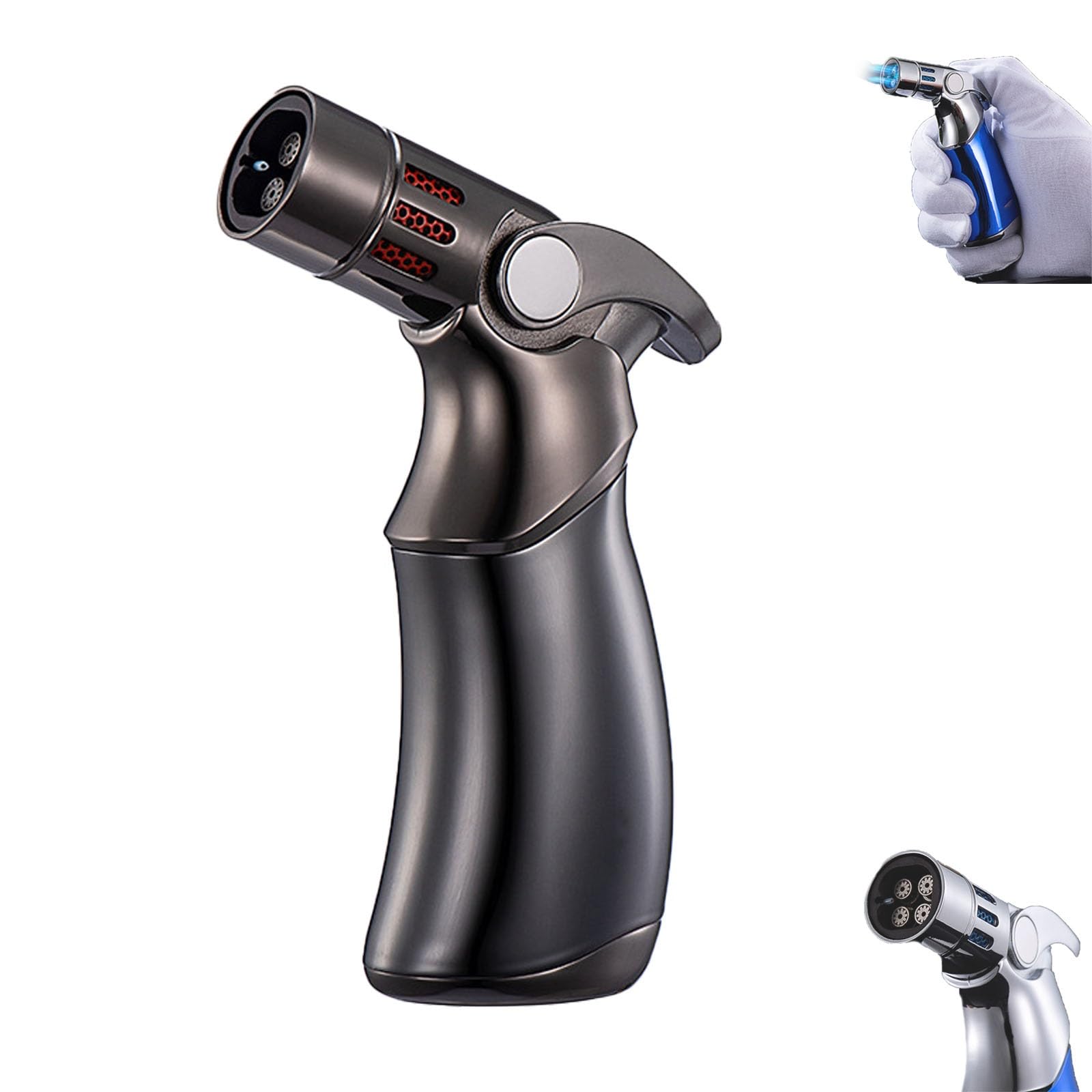 Premium Windproof Triple Jet Flame Butane Lighter - Refillable Blue Torch Lighter for Candles, Cigars & Outdoor Use | Camping, BBQ, Hiking & Emergency Fire Starter (Color Options Available)