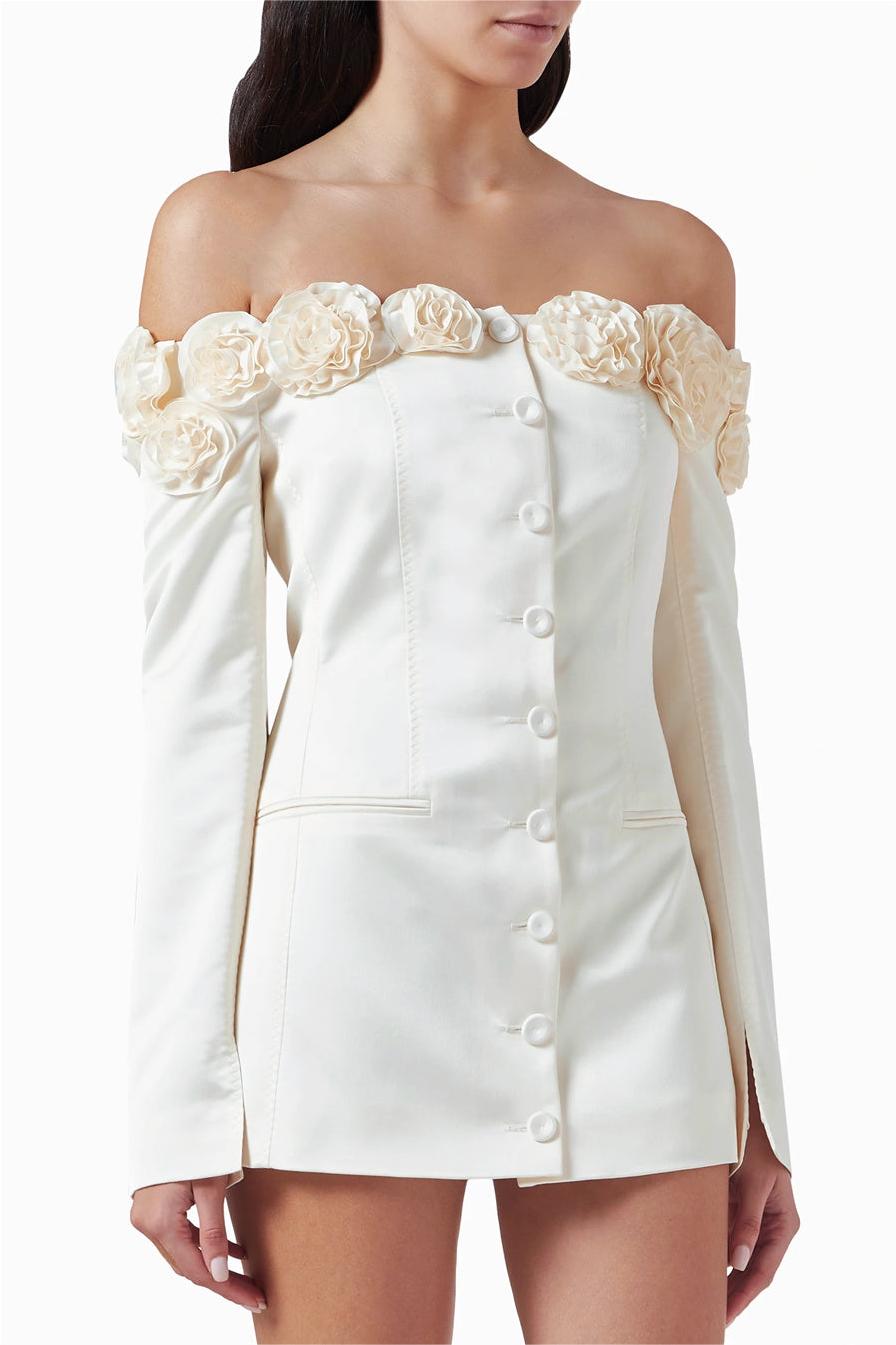 3D Floral Off Shoulder Mini Dress - Women's Summer Party Cocktail Dress for Beach Vacation, Date Night & Special Occasions