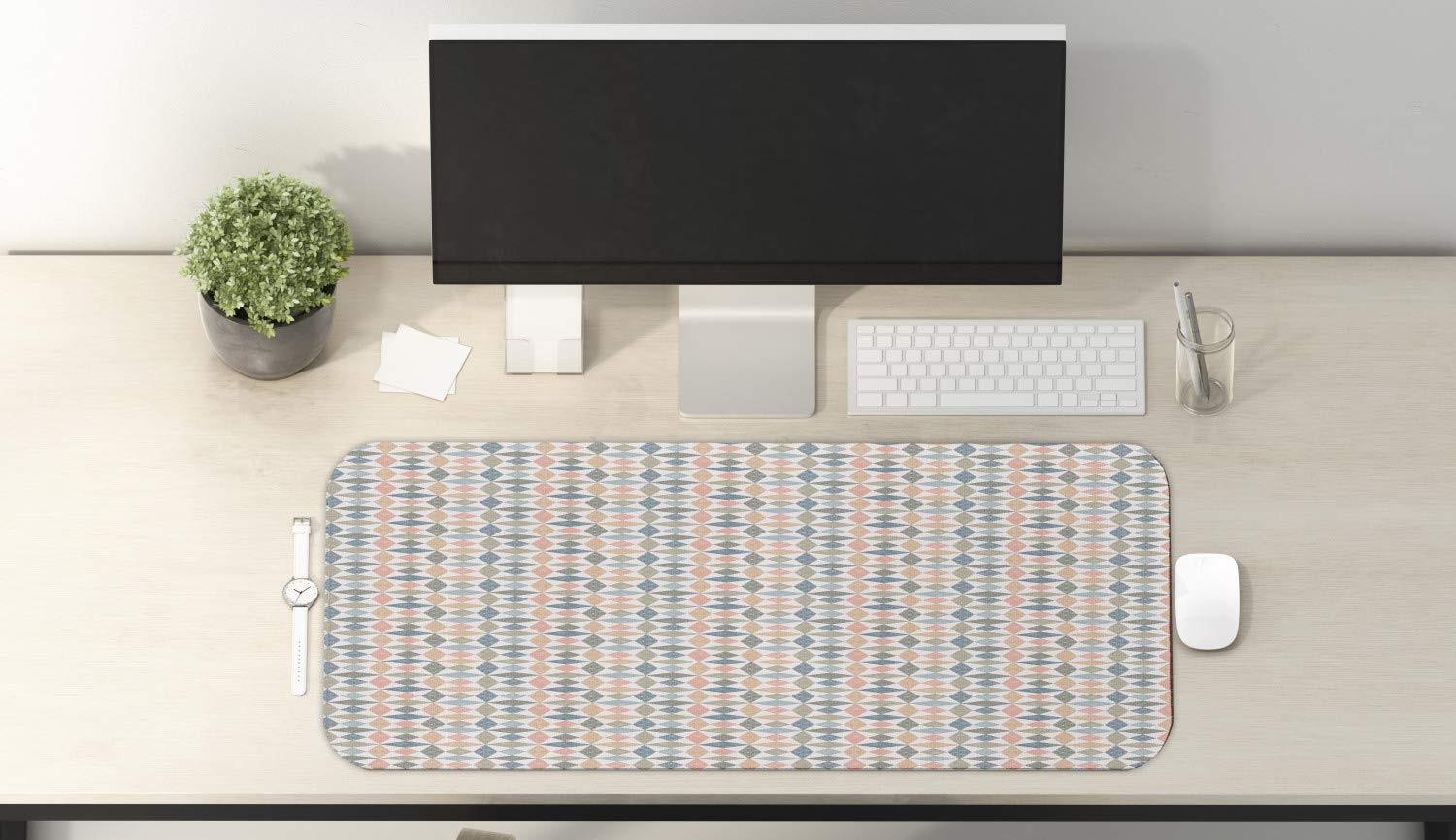 Ambesonne Large Geometric Gaming Mouse Pad - Non-Slip Rubber Base with Ornamental Diamond & Rhombus Patterns, 31
