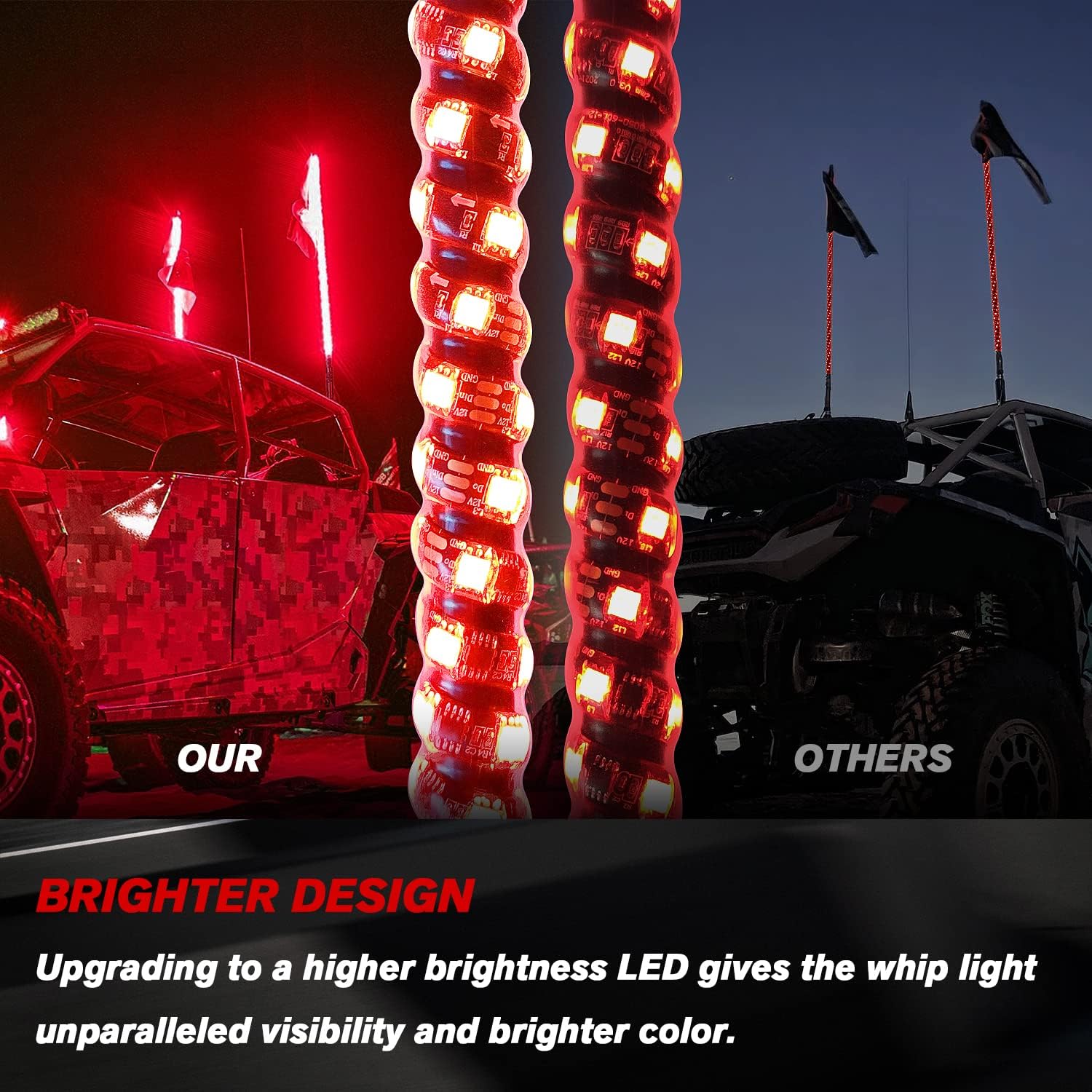 OHMU 2PCS 3FT LED Whip Lights & 8-Pod Rock Lights Kit with Bluetooth App Control - Offroad Vehicle LED Light Bar for Jeep, Truck, ATV, UTV - Waterproof Neon Underglow & Safety Warning Lights for Night Driving & Outdoor Adventures