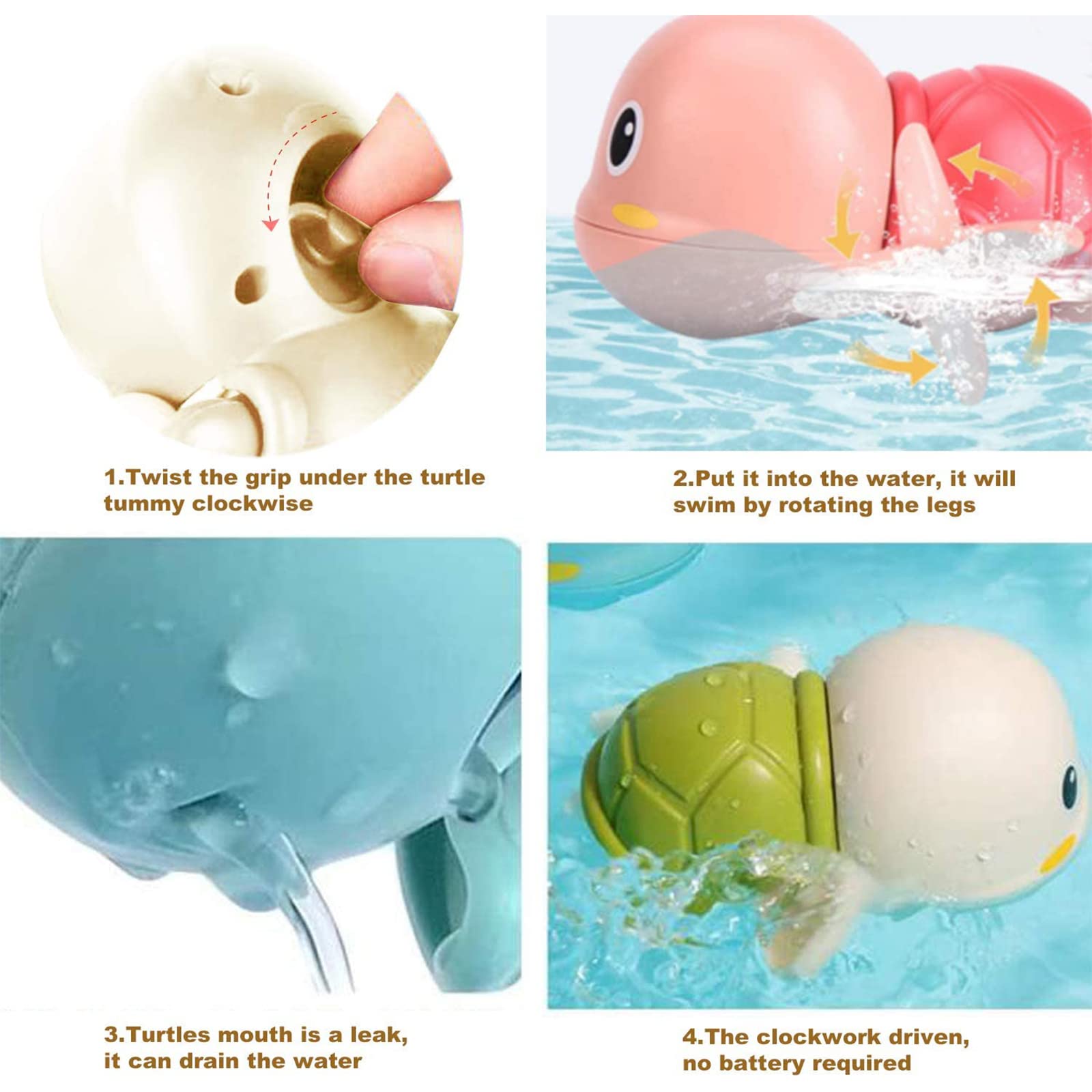 Xutong 6-Piece Wind-Up Swimming Duck Bath Toy Set for Toddlers - ABS Material, Animal-Themed, Unisex, Ages 1-3 (Random Colors) - Fun Bathtime Learning & Sensory Play for Babies