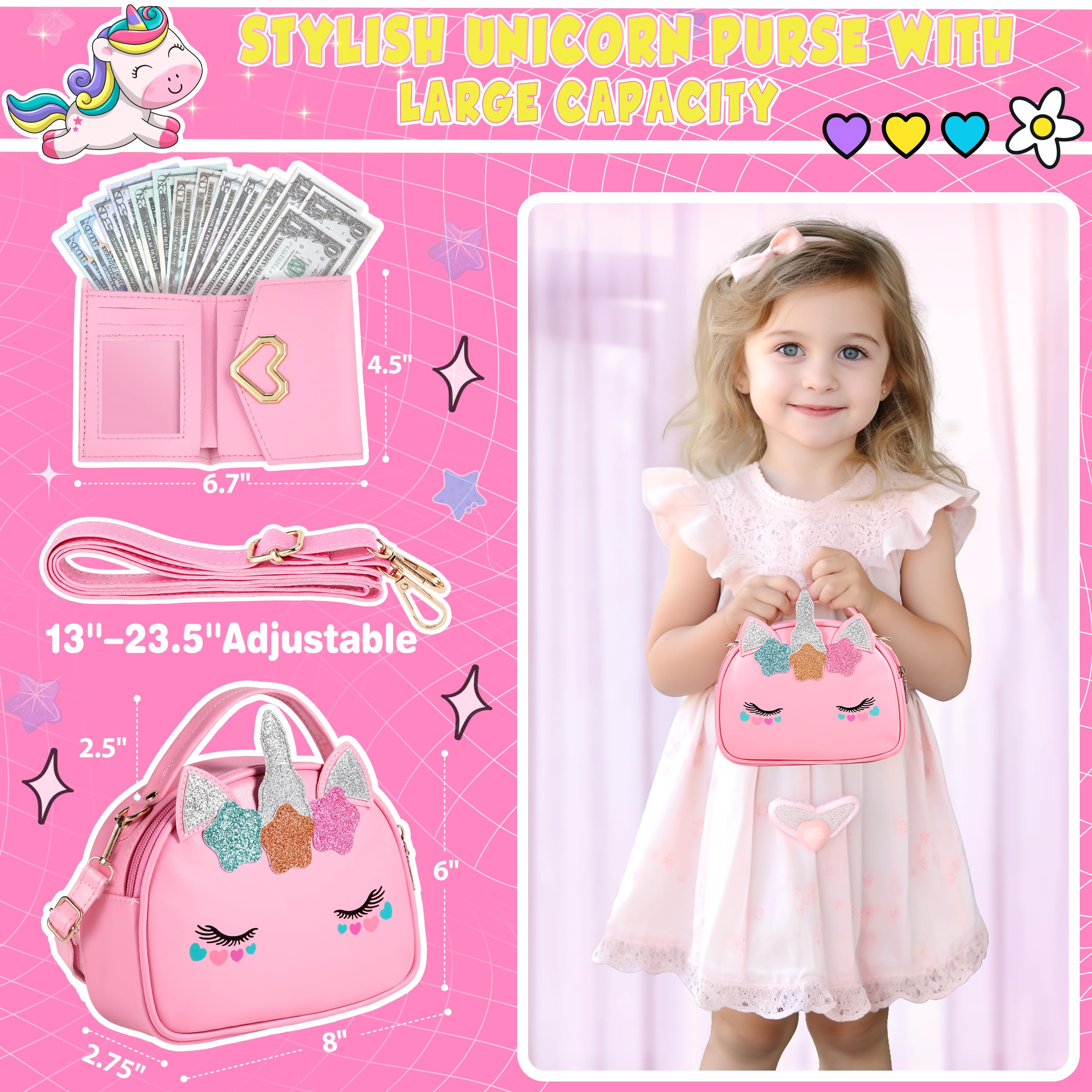Unicorn Pretend Play Purse for Toddler Girls Age 3-8 - Princess Makeup Toy Set with Accessories | Perfect Easter & Birthday Gift for 3-8 Year Old Girls | Dress Up & Role Play Fun