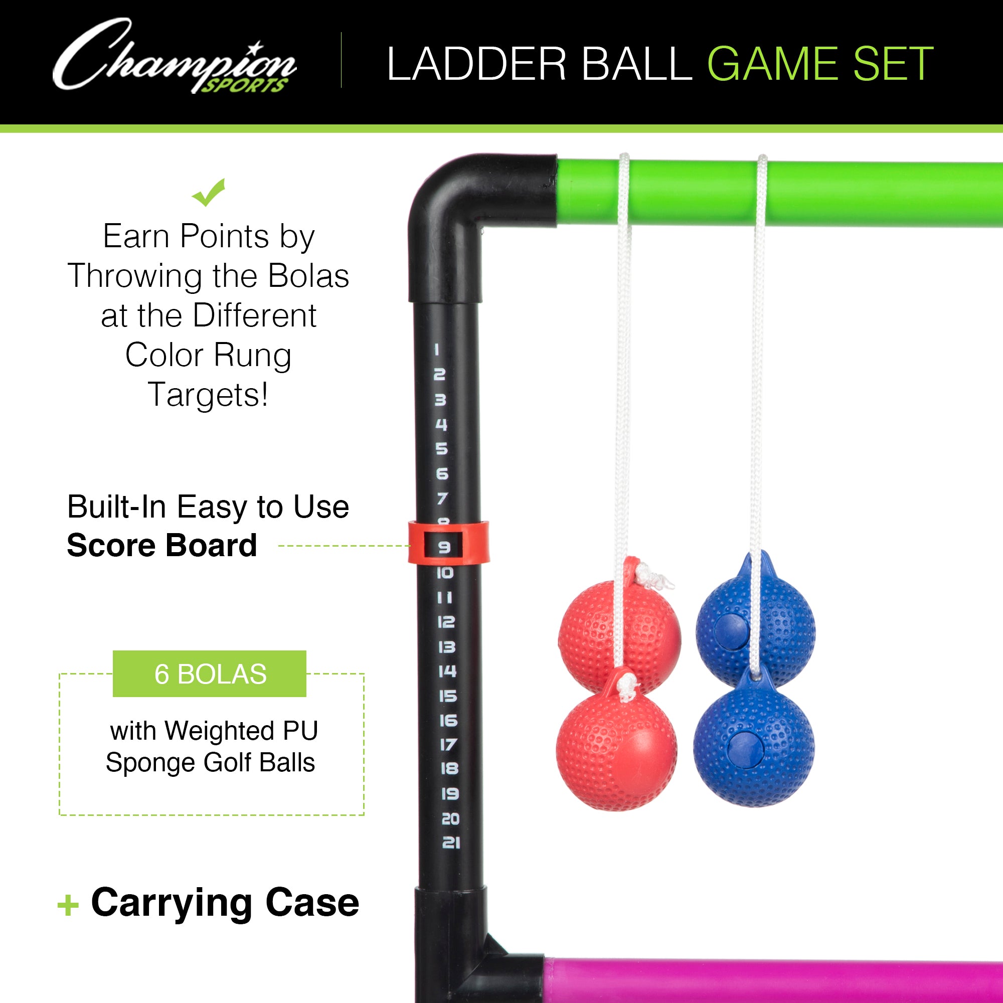 Champion Sports Ladder Ball Game Set - Outdoor Toss Game for Backyard, Beach & Tailgating - Fun Lawn Games for Adults, Kids & Family Gatherings