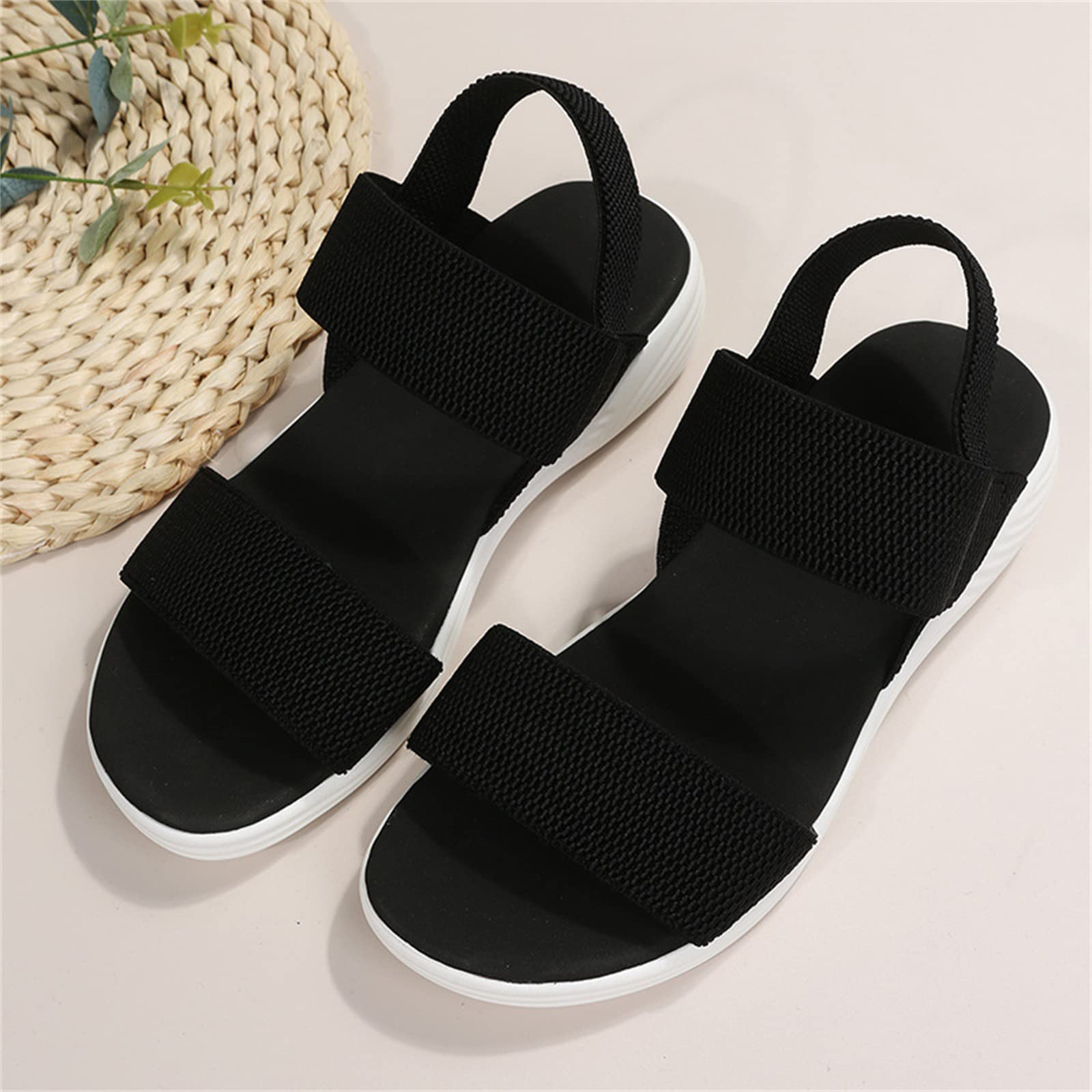 Women's Washable Orthopedic Slingback Sandals - Soft Elastic Strap Flat Slides for Walking, Sports & Casual Wear | Breathable Open-Toe Summer Shoes | Black | US9/EU40 | Perfect for Beach, Travel & Everyday Comfort