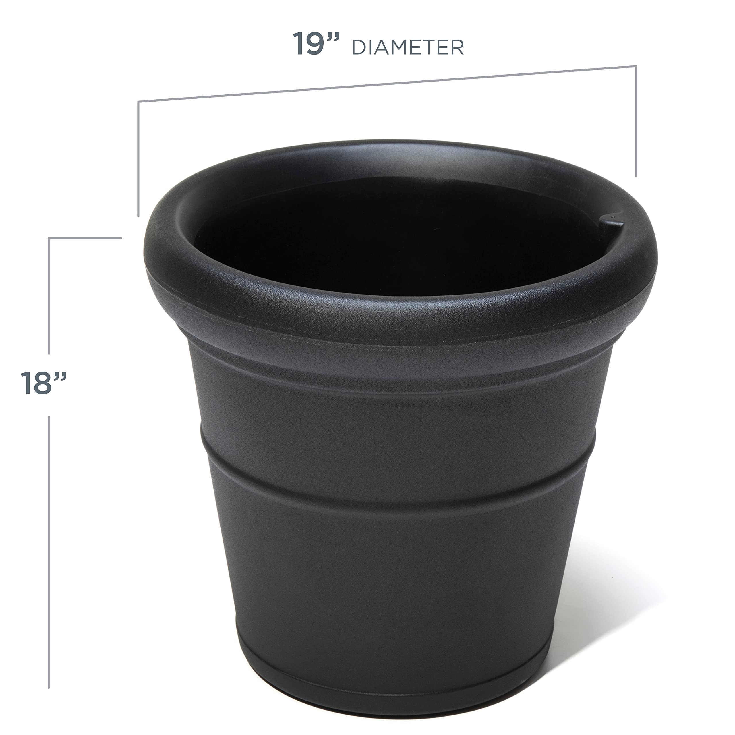 Step2 Claremont Tall Round Planter - 2 Pack Large Outdoor Planters for Gardening, Flowers & Patio Decor - Durable Plastic with Efficient Drainage (Onyx Black) - Perfect for Porch, Deck & Backyard Landscaping
