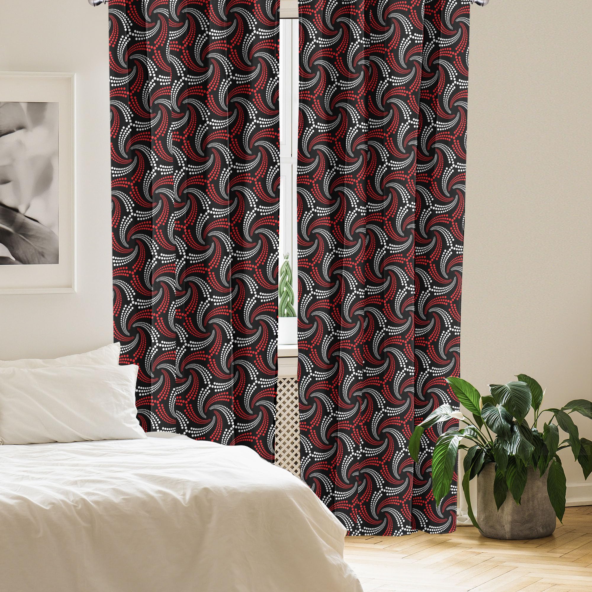 Ambesonne Geometric Curtains - Abstract Minimalist Modern Design with Curvy Dotted Lines, 2 Panel Set (28